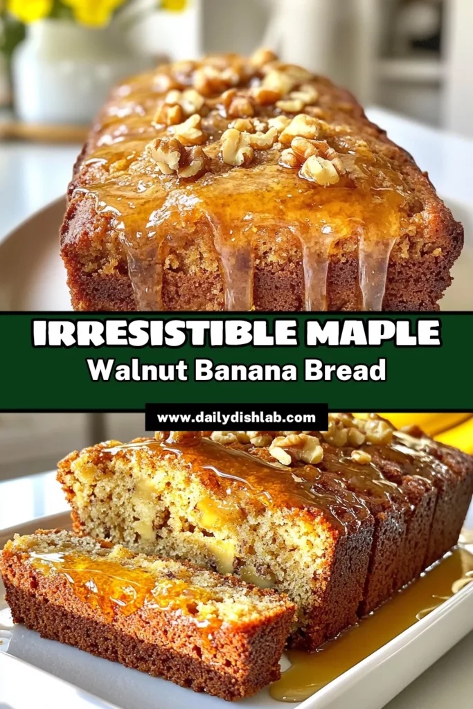 Discover the deliciousness of Maple Walnut Banana Bread with this easy homemade banana bread recipe. This healthy banana bread with walnuts is made using ripe bananas, pure maple syrup, and optional chocolate chips for a sweet twist. Enjoy the best banana bread with maple syrup for breakfast or snack time. Click to save and try this amazing recipe today! #BananaBread #HealthyBaking #MapleWalnut #ComfortFood