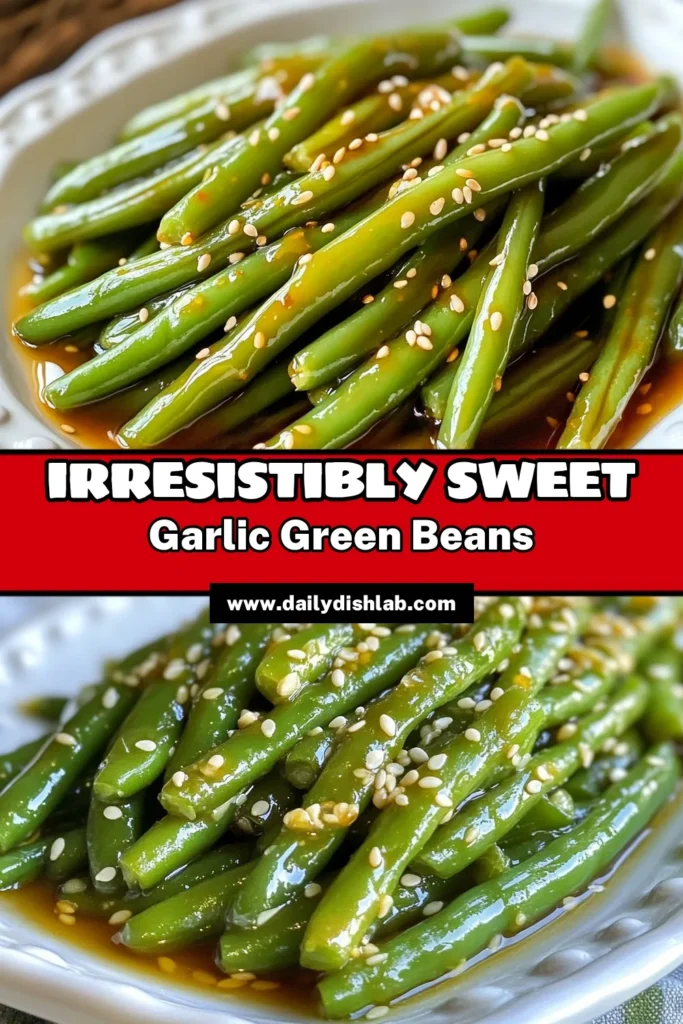 Elevate your dinner with these delicious honey garlic green beans! This sweet savory green bean recipe is the perfect easy green bean side dish that complements any meal. Made with blanched green beans, honey, soy sauce, and garlic, these honey soy sauce green beans are a flavorful favorite. Try this quick recipe and enjoy vibrant, crunchy beans that are sure to impress. Save for later! #GreenBeanRecipe #HealthySides #HoneyGarlic #EasyRecipes