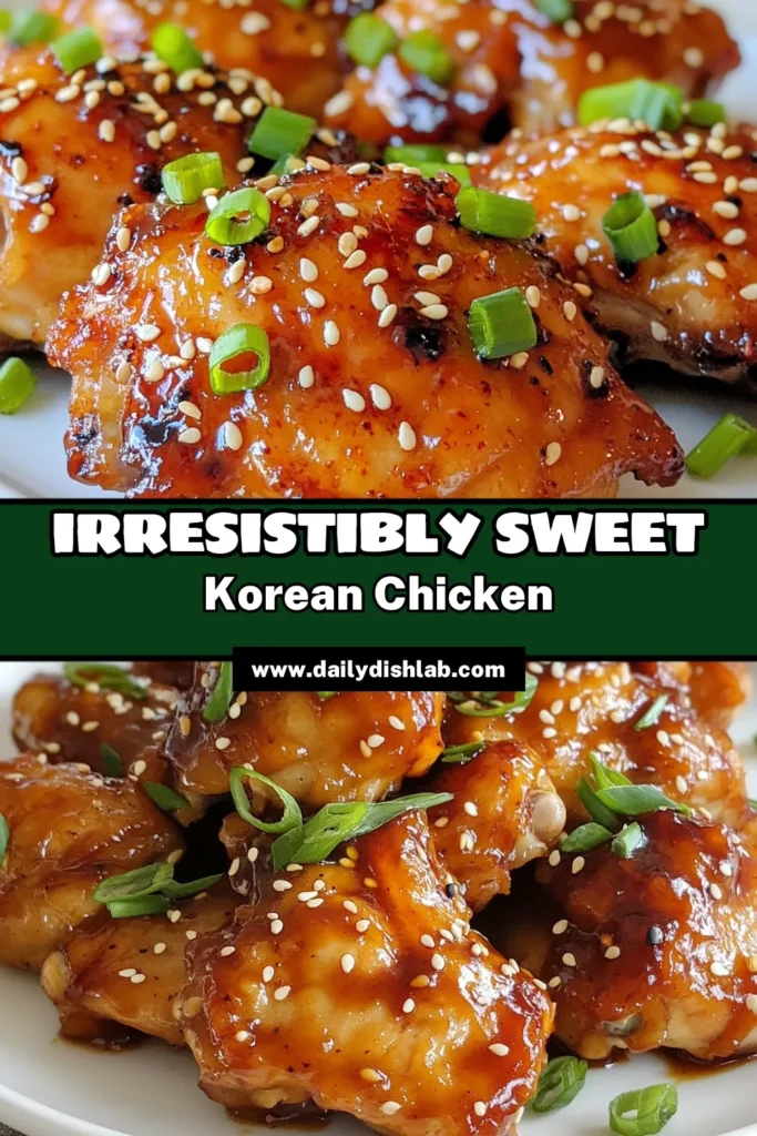 Discover the ultimate Korean chicken recipe with this Sweet and Sticky Korean Chicken featuring tender, sweet and sticky chicken thighs baked to perfection. The gochujang chicken gets an incredible caramelized chicken glaze that will leave you wanting more. Perfect for dinner, this oven-baked Korean chicken is easy to make and full of flavor. Save this recipe for a delightful meal that your family will love! #KoreanChicken #SweetAndSticky #ChickenRecipes #GochujangChicken