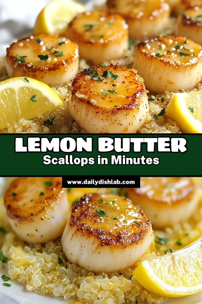 Indulge in this delicious Lemon Butter Garlic Scallops recipe, perfect for an impressive seafood dinner. These easy scallop recipes feature tender scallops cooked in a zesty lemon sauce, making it a delightful choice for healthy scallop dishes. Impress family and friends with this quick 20-minute meal! Save this for your next cooking adventure. Get started now! #SeafoodDinnerIdeas #HealthyScallopDishes #EasyScallopRecipes #ScallopsWithLemonSauce