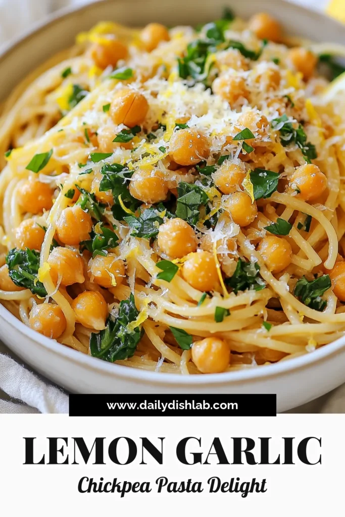 Looking for an easy pasta recipe that bursts with flavor? Try this zesty lemon garlic chickpea pasta! This healthy whole wheat pasta dish is packed with protein-rich chickpeas and bright, fresh flavors. Perfect for busy weeknights, it comes together in just 20 minutes. Elevate your vegetarian pasta dishes with this delightful recipe. Click to save now and enjoy a taste of wholesome goodness! #ChickpeaPastaRecipe #EasyPastaRecipes #HealthyEating #VegetarianDish
