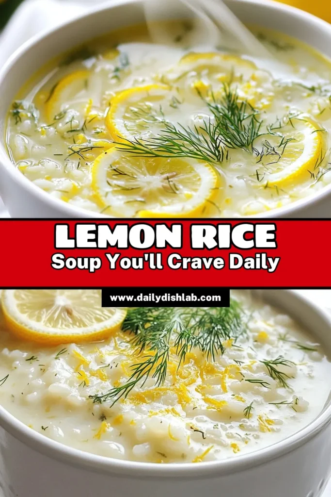 Discover the deliciousness of Greek Lemon Rice Soup, the perfect lemon chicken soup recipe that warms your soul. This homemade Greek soup features creamy arborio rice for a comforting twist. Enhance your meals with this easy-to-follow dill lemon soup recipe, ready in just 35 minutes! Perfect for any occasion, save this recipe to bring a taste of Greece into your kitchen. #GreekLemonRiceSoup #ArborioRiceSoup #LemonChickenSoupRecipe #DillLemonSoupRecipe