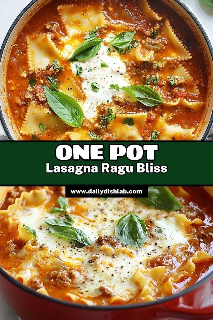 Craving comfort food? Try this easy one-pot lasagna soup that's packed with flavor! This creamy lasagna ragu recipe combines savory beef, fresh herbs, and gooey cheese for a quick weeknight dinner that everyone will love. In just 30 minutes, you can enjoy a delicious bowl of hearty lasagna ragu soup that requires minimal cleanup. Save this recipe for your next meal! #OnePotLasagnaSoup #EasyLasagnaSoup #QuickDinner #ComfortFood