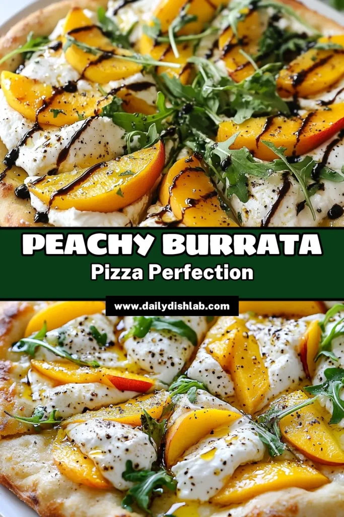 Indulge in a refreshing summer treat with this Peach Burrata Arugula Pizza! Perfect for casual gatherings, this easy pizza with burrata combines sweet peaches and creamy burrata cheese atop a crispy crust. Serve it fresh with arugula for an unbeatable flavor. Try this Peach Burrata Pizza as part of your summer pizza ideas and enjoy a delightful meal. Click to discover this fresh peach pizza recipe! #PeachBurrataPizza #ArugulaPizzaRecipe #SummerPizzaIdeas #EasyPizzaWithBurrata