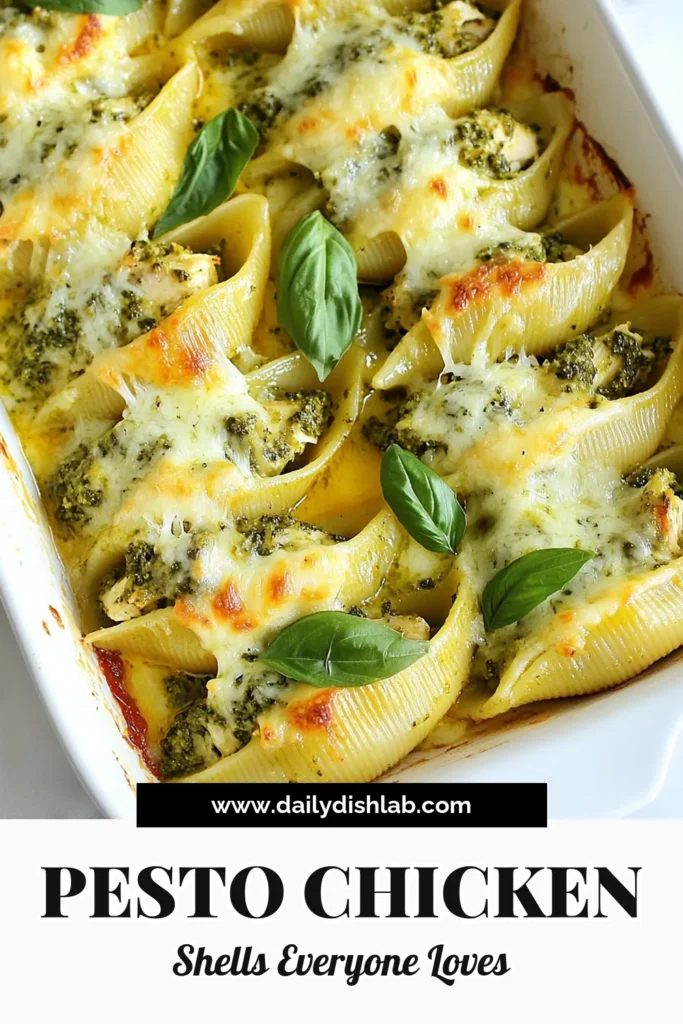Indulge in a delightful dinner with these Pesto Chicken Stuffed Shells! This easy pasta bake combines tender jumbo pasta shells with homemade pesto chicken, ricotta, and a cheesy blend topped with marinara. Perfect for family meals, this stuffed pasta shells recipe is a crowd-pleaser that's simple to make. Don't miss out on this baked stuffed shells dish; pin it now for a tasty future meal! #PastaRecipes #EasyDinner #StuffedShells #BakedPasta