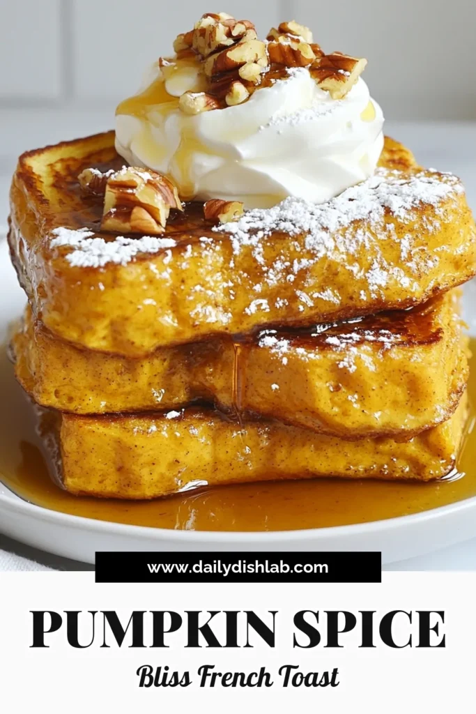 Indulge in the flavors of fall with this delicious Pumpkin Spice French Toast! This easy pumpkin French toast recipe combines rich pumpkin puree and aromatic pumpkin pie spice for a perfect breakfast treat. Ideal for cozy mornings, this French toast with pumpkin puree is sure to impress your family and friends. Don't miss out on this delightful fall breakfast recipe! Save and try it today! #PumpkinSpiceFrenchToast #FallBreakfastRecipes #PumpkinPieSpiceFrenchToast #EasyPumpkinFrenchToastRecipe