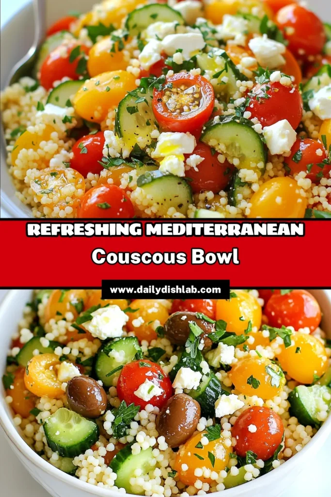 Discover the versatility of Mediterranean couscous salad, a vibrant and delicious option for your meals! This healthy couscous recipe combines fluffy couscous, fresh veggies, chickpeas, and feta for a satisfying vegan salad with feta. Perfect for quick lunches or easy dinner sides, this dish will impress your guests. Don’t miss out on trying this easy Mediterranean recipe today! Save this for your next meal inspiration! #MediterraneanCouscous #HealthyCouscousRecipes #ChickpeaSalad #VeganSaladWithFeta