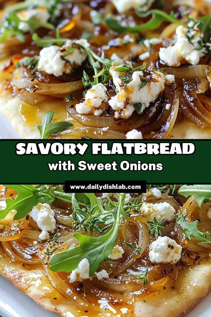 Discover the deliciousness of caramelized onion flatbread with this easy caramelized onion recipe featuring creamy goat cheese. Perfect for savory flatbread appetizers, this goat cheese flatbread recipe combines sweet caramelized onions and balsamic vinegar for an irresistible dish. Impress your guests or treat yourself! Save this recipe for a delightful meal. #CaramelizedOnionFlatbread #GoatCheeseFlatbreadRecipe #SavoryAppetizers #BalsamicVinegarFlatbread