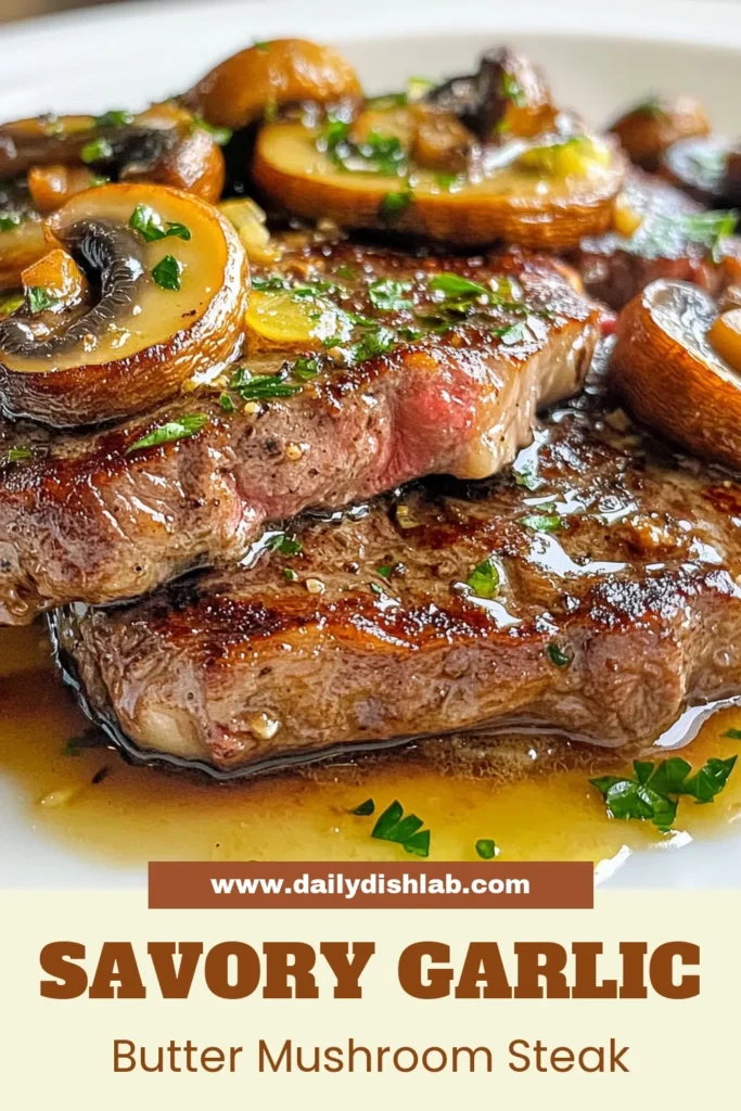 Indulge in this delicious garlic butter mushroom steak, featuring juicy ribeye steaks infused with rich garlic and savory mushrooms. This easy steak recipe masterfully combines tender meat with a delightful garlic butter sauce, making it the perfect steak and mushroom dish for any occasion. Try this mouthwatering mushroom steak recipe tonight and elevate your dinner game! Save now for your next meal! #GarlicButterSteak #MushroomSteakRecipe #RibeyeSteakWithGarlic #EasySteakRecipe