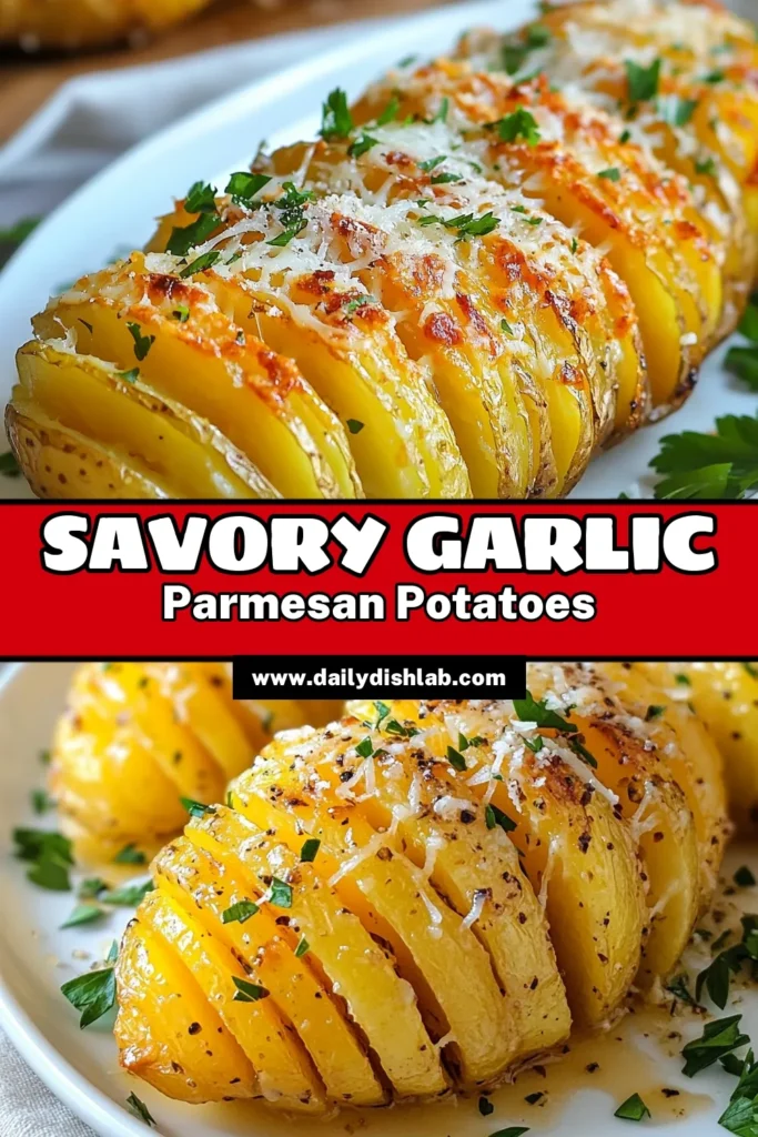 Discover the deliciousness of Garlic Parmesan Hasselback Potatoes with this easy Hasselback potato recipe! Perfect as a cheesy potato side dish, these baked Hasselback potatoes are crispy on the outside and tender on the inside. With roasted garlic and gooey Parmesan, they add flair to any meal. Make your dinner unforgettable! Save this recipe for your next gathering and impress your guests! #HasselbackPotatoes #CheesyPotatoSideDish #GarlicParmesan #RoastedGarlicPotatoes