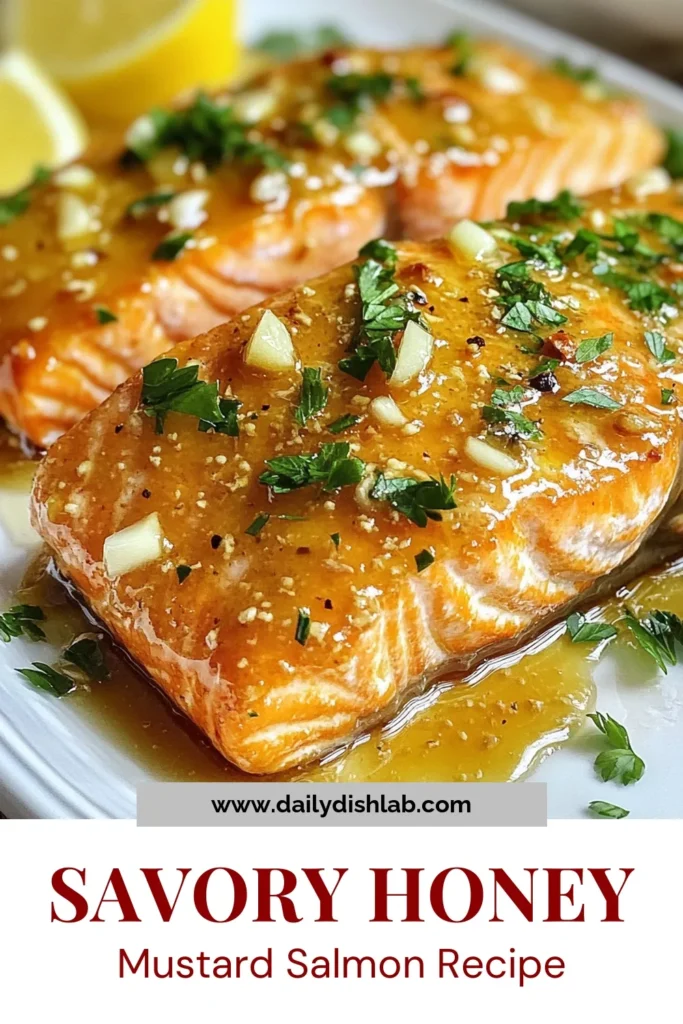 Elevate your dinner game with this easy honey mustard salmon recipe! This baked salmon recipe combines Dijon mustard and honey for a perfect blend of sweet and savory flavors. In just 25 minutes, you can serve a healthy salmon dish that’s both delicious and nutritious. Perfect for busy weeknights, this easy salmon dinner is sure to impress. Try it tonight and enjoy a burst of flavor! Save this recipe for later! #HoneyMustardSalmon #EasySalmonDinner #HealthySalmonRecipe #BakedSalmonRecipe