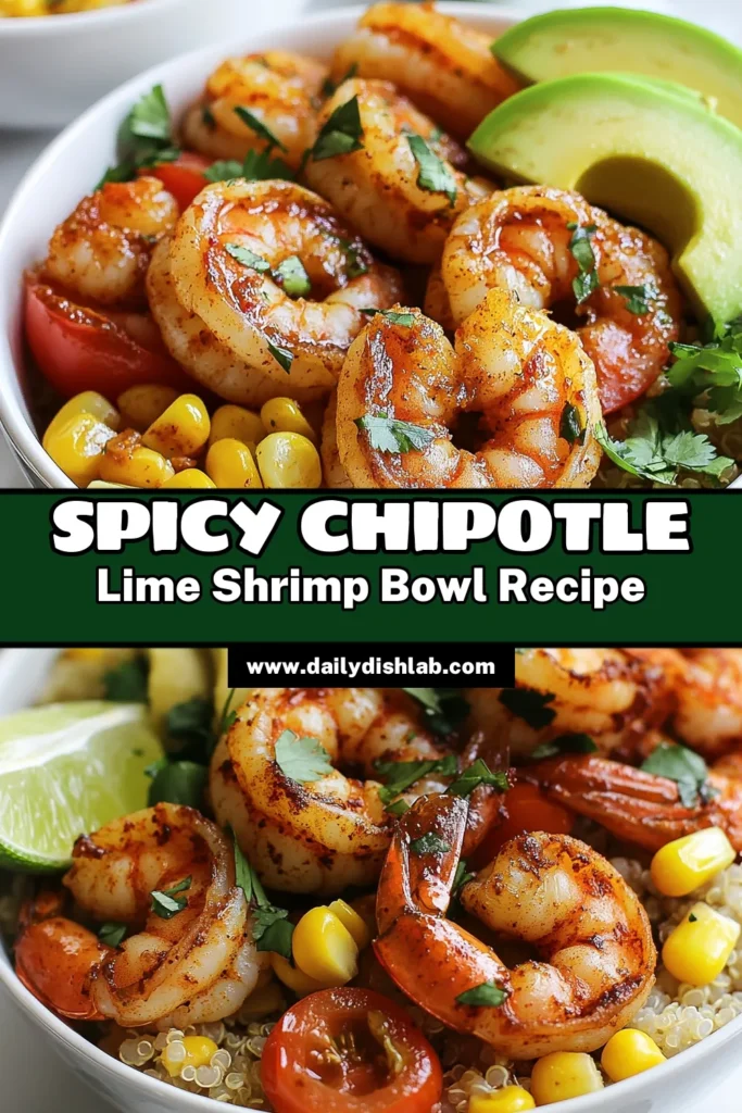 Elevate your meal with this delicious Chipotle Lime Shrimp Bowl recipe! Packed with zesty flavors from chipotle lime shrimp, this healthy shrimp bowl features fluffy quinoa, fresh avocado, and vibrant cherry tomatoes. Perfect for a quick lunch or dinner, this lime shrimp quinoa bowl is not only nourishing but super easy to make. Save this recipe for your next meal prep and enjoy a tasty shrimp and avocado bowl tonight! #HealthyRecipes #ShrimpBowl #QuinoaEats #LetsCookTogether