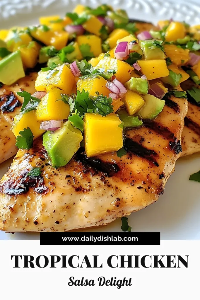 Elevate your dinner with this mouthwatering Mango Avocado Salsa Chicken! This healthy chicken recipe features grilled chicken with salsa topped with a fresh mango salsa recipe that's bursting with flavor. Perfect for a quick weeknight meal, this avocado chicken dish will impress your family and friends. Don't miss out—try it today and savor the deliciousness! Save this recipe for your next culinary adventure! #MangoSalsaRecipe #HealthyChickenRecipes #GrilledChickenWithSalsa #AvocadoChickenDish