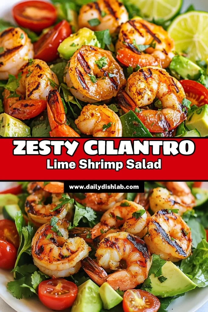 Discover a refreshing Cilantro Lime Shrimp Salad that’s perfect for warm days! This healthy shrimp salad recipe is packed with flavor, featuring zesty lime and vibrant veggies like avocado and cherry tomatoes. Perfect as a light lunch or dinner, this lime shrimp recipe is easy to make and sure to impress. Try this delicious Avocado Shrimp Salad for a nutritious meal! Save it for your next cookout! #ShrimpSalad #HealthyRecipes #CilantroLime #AvocadoShrimpSalad