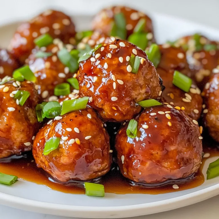 - 1 pound ground chicken - 1/2 cup breadcrumbs - 1/4 cup green onions, finely chopped These main ingredients form the base of the teriyaki chicken meatballs. Ground chicken gives the meatballs a light texture. Breadcrumbs help bind everything together. Green onions add a nice fresh flavor and a pop of color. - 2 tablespoons soy sauce - 1 tablespoon sesame oil - 2 cloves garlic, minced - 1 teaspoon ginger, freshly grated These flavor enhancers take the dish to the next level. Soy sauce adds a salty umami taste. Sesame oil brings a nutty flavor that works well with chicken. Garlic and ginger provide warmth and depth. They all blend wonderfully in the meatball mix. - 1/4 cup teriyaki sauce - 1 tablespoon honey - Sesame seeds for garnish These components add sweetness and a glossy finish. Teriyaki sauce gives the meatballs a rich and sticky coating. Honey adds a hint of sweetness. Finally, sesame seeds make a lovely garnish, adding crunch and visual appeal. {{ingredient_image_1}} In a large bowl, combine these ingredients: - 1 pound ground chicken - 1/2 cup breadcrumbs - 1/4 cup finely chopped green onions - 1 egg, lightly beaten - 2 tablespoons soy sauce - 1 tablespoon sesame oil - 2 cloves garlic, minced - 1 teaspoon freshly grated ginger Mix them gently until everything is combined. Be careful not to overwork the meat. This keeps the meatballs tender. Once mixed, use your hands to form the chicken mixture into 1-inch meatballs. Place each meatball on a baking sheet lined with parchment paper. Next, preheat your oven to 400°F (200°C). This step is key for even cooking. While the oven heats, you can finish shaping your meatballs. Bake the meatballs for 15-20 minutes. You want them to be golden brown and fully cooked. Use a meat thermometer to check for an internal temperature of 165°F. This ensures they are safe to eat. While the meatballs bake, prepare the sauce. In a small saucepan, mix together: - 1/4 cup teriyaki sauce - 1 tablespoon honey Heat this mixture over low heat. Stir until it is warm and well combined. Once the meatballs are done, transfer them to a large bowl. Pour the teriyaki sauce mixture over them. Gently toss to coat each meatball evenly. For a nice touch, garnish with sesame seeds and extra chopped green onions if you like. To make great meatballs, you need to mix well but not too much. Overmixing makes the meatballs tough. Just mix until everything is combined. This keeps them tender. Next, pay attention to the cooking temperature. Preheat your oven to 400°F (200°C) before baking. This helps the meatballs cook evenly. Use a meat thermometer to check if they reach 165°F (74°C). If they do, they are safe to eat. These teriyaki chicken meatballs shine when served with rice or vegetables. The rice soaks up the sauce, making each bite delicious. You can also serve them with steamed broccoli or sautéed bell peppers for a colorful plate. For garnishing, sprinkle sesame seeds on top. They add a nice crunch and look pretty. You can also add more green onions for a fresh touch. Both options make your dish pop with flavor and color. One common mistake is not using fresh ingredients. Fresh chicken, garlic, and ginger make a big difference. They add great flavor to your meatballs. Always check your ingredients before cooking. Another mistake is skipping the preheating step. If your oven isn't hot, your meatballs won't cook right. They might end up dry or unevenly cooked. Always preheat your oven, so you get the best results. Pro Tips Use Fresh Ingredients: Fresh ginger and garlic can elevate the flavor of your meatballs significantly. Avoid using pre-minced or powdered versions for the best taste. Don’t Overmix: When combining the ingredients, mix just until everything is combined. Overmixing can lead to tough meatballs. Check for Doneness: Use a meat thermometer to ensure the internal temperature of the meatballs reaches 165°F (74°C) for safe consumption. Customize the Sauce: Feel free to add a splash of rice vinegar or a pinch of red pepper flakes to the teriyaki sauce for an extra flavor kick. {{image_2}} You can easily swap the ground chicken for other meats. Ground turkey works well and has a lighter taste. If you prefer beef, that’s a great option too. Just remember, you may need to adjust the cooking time. If you need a gluten-free option, use gluten-free breadcrumbs. They will still provide the right texture. You can find these at most grocery stores. They make this recipe more accessible for everyone. You can change the flavor by adding spices or herbs. Try garlic powder or onion powder for extra zest. A pinch of red pepper flakes adds a little heat. Fresh herbs like basil or cilantro can brighten the dish. If you want a different sweetness, try maple syrup instead of honey. It will add a unique flavor. You can also use brown sugar for a richer taste. You can sauté the meatballs instead of baking them. Just cook them in a skillet over medium heat. This method gives them a lovely brown crust. Be sure to turn them often for even cooking. If you prefer a slow cooker, you can use it for this recipe too. After forming the meatballs, place them in the slow cooker. Pour the teriyaki sauce over them and cook on low for four hours. This method makes them very tender and juicy. Store your teriyaki chicken meatballs in the fridge. Place them in an airtight container. This keeps them fresh for up to four days. Always let them cool down before sealing. You can freeze the meatballs for later use. First, let them cool completely. Then, put them in a freezer bag or container. Make sure to remove as much air as possible. To reheat, thaw in the fridge overnight. Then, warm them in the oven at 350°F (175°C) until hot. Understanding spoilage helps you stay safe. Teriyaki chicken meatballs can spoil if left out too long. Signs of spoilage include a bad smell, change in color, or a slimy texture. If you notice any of these signs, it’s best to toss them out. Always trust your senses when checking food. You can serve teriyaki chicken meatballs with rice, vegetables, or noodles. Rice pairs well and soaks up the sauce. Steamed broccoli or green beans add color and nutrition. Noodles work great too, especially with the teriyaki sauce. You can even make a stir-fry with your favorite veggies and noodles for a complete meal. Yes, you can make teriyaki chicken meatballs ahead of time. Batch cooking is a smart way to save time. You can prepare the meatballs, bake them, and then freeze them. Just make sure to let them cool first. Store them in a freezer-safe container. When you're ready to eat, thaw and heat them in the oven or microwave. To know if meatballs are fully cooked, check the internal temperature. It should reach 165°F (75°C). You can also cut one open. The meat should be no longer pink inside. The outside should look golden brown. If you see these signs, your meatballs are ready to enjoy! In this article, we explored how to make delicious teriyaki chicken meatballs. We covered the essential ingredients like ground chicken, soy sauce, and garlic for flavor. I provided step-by-step instructions for preparing, baking, and saucing the meatballs. We also shared tips for the perfect meatball and various cooking methods. With practice, you can make this dish perfectly every time. Enjoy these meatballs with rice, vegetables, or your favorite side. Healthy and tasty, they can suit everyone's taste!