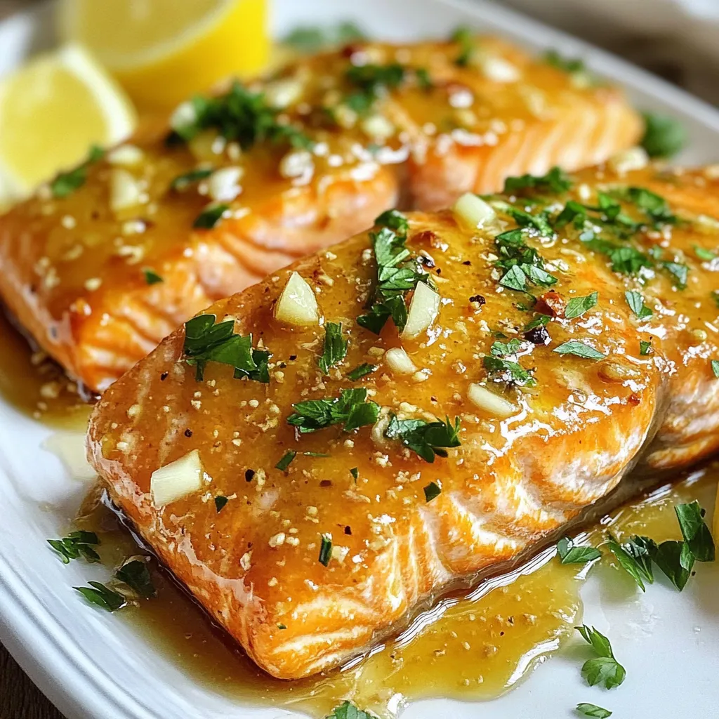 To make honey mustard salmon, you need just a few simple items: - 4 salmon fillets (about 6 oz each) - 1/4 cup Dijon mustard - 1/4 cup honey - 2 tablespoons olive oil - 2 cloves garlic, minced - 1 tablespoon fresh lemon juice - Salt and pepper to taste These ingredients create a sweet and tangy glaze that brings out the best in salmon. The mustard adds a nice kick, while honey gives it a sweet touch. The olive oil keeps the fish moist and tender. For a lovely finish, you can add some garnishes and sides: - Fresh parsley, chopped (for garnish) - Lemon wedges (for serving) Chopped parsley brightens the dish. Lemon wedges add a fresh zing that balances the sweetness of the glaze. You can pair this salmon with rice or a fresh salad for a full meal. Salmon is not just tasty; it's also good for you. Here are some health benefits: - Rich in Omega-3 Fatty Acids: These are good for your heart and brain. - High in Protein: Salmon helps build and repair muscles. - Packed with Vitamins: It has B vitamins that boost energy and support your mood. Eating salmon can help you feel great and stay healthy. Plus, it's easy to cook, making it a perfect choice for any meal. {{ingredient_image_1}} Start by preheating your oven to 375°F (190°C). This helps the salmon cook evenly. While the oven heats up, gather all your ingredients. You will need salmon fillets, Dijon mustard, honey, olive oil, garlic, lemon juice, salt, and pepper. Having everything ready makes cooking easy and fun. In a small bowl, combine 1/4 cup Dijon mustard and 1/4 cup honey. Add 2 tablespoons of olive oil and 2 minced garlic cloves. Squeeze in 1 tablespoon of fresh lemon juice. Whisk everything together until it looks smooth and creamy. This glaze gives the salmon a sweet and tangy flavor. Now, season your salmon fillets with salt and pepper on both sides. Place them skin-side down on a lined baking sheet. Use a brush to generously coat each fillet with the honey mustard glaze. Make sure every piece is well covered. Bake the salmon in the oven for 15-20 minutes. It’s done when it flakes easily with a fork and reaches 145°F (63°C). After baking, let it rest for a couple of minutes. Garnish with fresh parsley and serve with lemon wedges. Enjoy! To get perfect salmon, focus on the fish's freshness. Fresh fillets gleam and smell like the ocean. Look for bright colors and firm texture. Always check for the skin. It should be shiny and not slimy. When cooking, make sure to season well with salt and pepper. This helps bring out the fish's flavor. Let the salmon rest after cooking. This keeps it juicy and tender. Baking and grilling both work well for honey mustard salmon. Baking is easy and keeps your kitchen clean. Set your oven to 375°F (190°C). The salmon cooks evenly in about 15-20 minutes. Grilling adds a smoky flavor. Preheat your grill and oil the grates to prevent sticking. Cook for about 5-7 minutes per side. Both methods can give you tasty results, so choose based on your mood. To boost the flavor, add herbs like dill or thyme to your glaze. A sprinkle of red pepper flakes gives a nice kick. For a tangy twist, try using apple cider vinegar instead of lemon juice. You can also mix in some brown sugar for extra sweetness. Pair your salmon with sides like roasted veggies or a fresh salad. This makes the meal even more delicious and colorful. Pro Tips Don't Overcook: Salmon is best when cooked until just flaky. Check for doneness at the 15-minute mark to avoid dryness. Marinate for Flavor: If you have time, let the salmon marinate in the honey mustard mixture for 30 minutes to enhance the flavors. Use Fresh Ingredients: Fresh garlic and parsley can elevate the dish, giving it a vibrant flavor and aroma. Pair with Sides: This dish goes great with steamed vegetables or a light salad to balance the richness of the salmon. {{image_2}} You can add fresh herbs to your honey mustard salmon for extra flavor. Try using dill, thyme, or rosemary. Chop about a tablespoon of your chosen herb and mix it into the honey mustard glaze. This simple change adds depth and makes your dish even more tasty. Each herb brings its own unique flair. Dill offers a fresh taste, while rosemary adds a warm note. You can cook honey mustard salmon in different ways. If you want a quick meal, use an air fryer. Set it to 400°F (200°C). Cook the salmon for about 8-10 minutes. The result is crispy and juicy salmon. If you prefer grilling, preheat your grill. Place the salmon directly on the grill for about 6-8 minutes per side. This method gives your fish a lovely smoky flavor. Pair honey mustard salmon with sides that complement its sweet and tangy taste. Roasted vegetables, such as asparagus or Brussels sprouts, work well. You can also serve it with a fresh salad. A simple green salad with lemon vinaigrette brightens the dish. Quinoa or rice can add heartiness. For a twist, try a citrus salad with orange and avocado. Each side adds a different layer to your meal. To keep leftover honey mustard salmon fresh, let it cool first. Place the salmon in an airtight container. Make sure to cover it well to avoid air exposure. You can store it in the fridge for up to three days. This way, you keep the flavors intact and the texture nice. When you reheat honey mustard salmon, aim for gentle heat. Preheat your oven to 275°F (135°C). Place the salmon on a baking sheet lined with foil. Cover it loosely with foil to prevent it from drying out. Heat for about 15 minutes or until warm. This method helps keep the fish tender and juicy. If you need to freeze honey mustard salmon, wrap each fillet tightly in plastic wrap. Then, place the wrapped fillets in a freezer bag or container. Remove as much air as possible to prevent freezer burn. You can freeze the salmon for up to three months. When ready to enjoy, thaw it in the fridge overnight before reheating. You should bake salmon at 375°F for 15 to 20 minutes. The salmon is done when it flakes easily with a fork. Check the internal temperature; it should reach 145°F. If your fillets are thicker, add a few more minutes. Always keep an eye on it to avoid overcooking. Yes, you can use different types of mustard. Yellow mustard gives a milder taste. Whole grain mustard adds a nice texture. Spicy brown mustard brings more heat. Feel free to experiment with your favorite mustard. Each type will give a unique flavor to the dish. Honey mustard salmon pairs well with many sides. Here are some great options: - Roasted vegetables: Carrots, broccoli, or asparagus work well. - Rice: White, brown, or wild rice adds a nice base. - Potatoes: Mashed, baked, or roasted potatoes complement the dish. - Salads: A fresh green salad with lemon dressing brightens the meal. These sides will enhance the flavors of your honey mustard salmon and create a lovely meal. Honey mustard salmon is simple to make and full of taste. We covered the best ingredients, steps, and tips to get perfect salmon every time. You can adjust the recipe with herbs or different cooking methods like grilling. Remember to store your leftovers properly for fresh flavor later. Choosing the right sides can elevate your meal even more. Now you have the tools to make a tasty dish that helps your health too. Enjoy your cooking adventure!