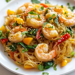 - 8 oz rice noodles - 1 lb shrimp, peeled and deveined - 2 tablespoons vegetable oil - 4 cloves garlic, minced - 1 red chili, thinly sliced (adjust for heat preference) The rice noodles serve as the base. They soak up the tasty sauce. Fresh shrimp adds protein and a sweet flavor. Vegetable oil helps to cook the garlic and shrimp. Garlic gives a strong aroma and taste. The red chili adds spice and color. - 1 bell pepper, thinly sliced (any color) - 2 cups baby spinach - 3 tablespoons soy sauce - 1 tablespoon fish sauce - 1 tablespoon lime juice - 1 tablespoon brown sugar - 2 green onions, chopped - Fresh cilantro, for garnish - Sesame seeds, for garnish The bell pepper brings crunch and sweetness. Baby spinach adds nutrients and a pop of green. Soy sauce and fish sauce give umami richness. Lime juice adds brightness, while brown sugar balances the heat. The green onions and cilantro enhance the dish's freshness. Finally, sesame seeds add a nice crunch. {{ingredient_image_1}} To cook rice noodles, start by bringing a pot of water to boil. Add the noodles and cook them for about 4-6 minutes, or until they are tender but firm. Check the package for exact timing. Once done, drain them well in a colander. Rinse the noodles under cold water to stop the cooking. Set them aside so they stay moist. In a large pan or wok, heat 2 tablespoons of vegetable oil over medium heat. Add 4 cloves of minced garlic and 1 sliced red chili. Sauté them for about 1 minute until the garlic smells nice. Be careful not to burn it. This step boosts the flavor of the dish. Now it’s time for the shrimp! Increase the heat to medium-high. Add 1 pound of peeled and deveined shrimp to the pan. Cook them for about 2-3 minutes. Watch for the shrimp to turn pink and opaque. This means they are ready. Once cooked, remove the shrimp from the pan and set them aside. In the same pan, add 1 thinly sliced bell pepper. Stir-fry it for about 2 minutes until it starts to soften. Next, toss in 2 cups of baby spinach. Cook until the spinach wilts down. This keeps your veggies crisp and colorful. Return the cooked shrimp to the pan. Now, add the drained rice noodles. Pour in 3 tablespoons of soy sauce, 1 tablespoon of fish sauce, 1 tablespoon of lime juice, and 1 tablespoon of brown sugar. Toss everything together so all the noodles and shrimp are well coated. Heat it all through for a minute. To make your dish look great, garnish with 2 chopped green onions, some fresh cilantro, and a sprinkle of sesame seeds. Serve the noodles hot for the best taste. Enjoy the bright flavors and colors of your meal! If you don’t have shrimp, you can use chicken or tofu. Both options taste great. For noodles, try whole wheat or egg noodles as a swap. Adjust the spice level by adding more or less chili. You can also use hot sauce for extra kick. Grilling shrimp adds a nice smoky flavor. Simply marinate them in soy sauce and lime juice before grilling. If you don’t have a grill, using a wok is ideal. A wok heats evenly and allows for quick cooking. A regular pan works too, but the results may vary. You can prepare the noodles and shrimp in advance. Cook the noodles and store them in an airtight container. Shrimp can also be cooked ahead and kept in the fridge. When ready to eat, just combine everything and heat it up. This makes dinner quick and easy! Pro Tips Use Fresh Shrimp: For the best flavor and texture, opt for fresh shrimp rather than frozen. If using frozen, ensure they are fully thawed and patted dry before cooking. Adjust the Spice: The heat level of the dish can be customized by adding more or fewer chili slices. For a milder dish, remove the seeds from the chili. Perfectly Cooked Noodles: Be careful not to overcook the rice noodles; they should be al dente, as they will continue to cook when combined with the hot ingredients. Garnish for Flavor: Don't skip the garnishes! Fresh cilantro and sesame seeds add not only visual appeal but also enhance the flavor profile of the dish. {{image_2}} You can switch up the shrimp for chicken, beef, or tofu. Each protein brings a new taste. - Chicken: Use boneless, skinless chicken breast. Cut it into small pieces. Cook it for about 5-7 minutes until it's no longer pink. - Beef: Thinly slice flank steak or sirloin. Stir-fry it for 3-4 minutes until it's browned. - Tofu: Use firm or extra-firm tofu. Cut it into cubes and fry until golden brown. This takes about 6-8 minutes. Adjust your cooking time based on the protein you choose. Chicken and beef take a bit longer than shrimp and tofu. To make this dish vegetarian or vegan, you can replace a few ingredients. - Shrimp: Swap it for tofu, tempeh, or even chickpeas. - Fish Sauce: Use soy sauce or a vegan fish sauce made from seaweed. - Other ingredients: Use coconut sugar instead of brown sugar if you want to keep it vegan. Keep the flavors strong by using fresh herbs and spices. A squeeze of lime juice adds brightness too. You can add new flavors with sauces and spices. Try these options: - Sauces: Add teriyaki, hoisin, or sriracha for extra flavor. Adjust the amount based on your taste. - Spices: Consider adding crushed red pepper, ginger, or lemongrass for depth. - Vegetables: Add seasonal veggies like snap peas, carrots, or broccoli. These add crunch and color. Mixing flavors keeps this dish exciting. Experiment to find your favorite combos! To store leftovers, let the dish cool first. Place it in an airtight container. This keeps the shrimp and noodles fresh. I recommend using glass or plastic containers with tight lids. They help prevent any odors from the fridge. Leftovers can last for up to three days in the fridge. If you want to freeze the dish, divide it into small portions. This makes it easier to reheat later. Use freezer-safe bags or containers. Squeeze out air to avoid freezer burn. For best quality, eat within one to two months. When ready to eat, thaw in the fridge overnight before reheating. When reheating, use low heat on the stove. This keeps the shrimp from overcooking. You can add a splash of water or broth to keep it moist. Stir often to heat evenly. You can also microwave it, but use short bursts. This way, you can check the temperature and avoid drying it out. Enjoy your meal just as tasty as when it was fresh! You can use chicken, tofu, or scallops instead of shrimp. Chicken gives a hearty feel and cooks quickly. Tofu adds a great texture and soaks up the flavor well. Scallops are sweet and tender, but they cook fast, so watch them closely. Yes, you can prep the noodles and shrimp ahead of time. Cook the noodles and store them in the fridge for up to three days. Cooked shrimp can also be stored, but eat them within two days for best taste. When ready, just reheat and stir-fry with the veggies and sauce. To tone down the heat, use less chili or choose a milder pepper. You can also skip the chili and add more bell pepper for sweetness. Adding a dollop of sour cream or yogurt on top can help balance the heat too. These noodles pair well with a light salad or steamed broccoli. For drinks, try iced tea or a light beer. A crisp white wine, like Sauvignon Blanc, also complements the dish nicely. In this blog post, I shared a delicious recipe for Spicy Garlic Shrimp Noodles. We discussed key ingredients like rice noodles and fresh shrimp, and I provided step-by-step cooking methods. You learned tips for ingredient swaps and meal prep ideas. I also covered variations to suit different diets and shared important storage tips for leftovers. Remember, this dish is versatile and can be customized to your taste. Enjoy experimenting and make this recipe your own!