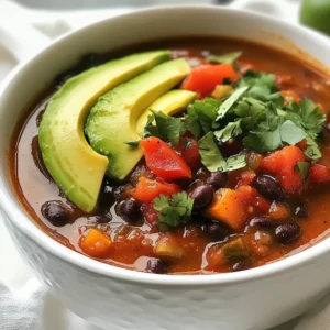 To make Spicy Black Bean Soup, you need these key ingredients: - 1 tablespoon olive oil - 1 onion, diced - 3 cloves garlic, minced - 1 bell pepper, diced (any color) - 1 carrot, diced - 2 celery stalks, diced - 2 cups vegetable broth - 1 can (15 oz) black beans, drained and rinsed - 1 can (14 oz) diced tomatoes with green chilies - 1 teaspoon cumin - 1 teaspoon smoked paprika - 1 teaspoon chili powder - 1/2 teaspoon cayenne pepper (adjust to taste) - Salt and pepper to taste - Juice of 1 lime - Fresh cilantro for garnish These ingredients combine to create a rich, savory flavor with a nice kick. You can add these toppings to enhance your soup: - Avocado slices - Fresh cilantro - Lime wedges for extra zest These add freshness and texture to the dish. If you don’t have an ingredient, here are some swaps: - Olive oil can be replaced with vegetable or coconut oil. - Any color bell pepper works, but jalapeño adds more spice. - You can use chicken broth instead of vegetable broth for a non-vegan option. - If you prefer, use dried black beans. Just soak and cook them first. These substitutions can help you use what you have on hand. {{ingredient_image_1}} Gather your ingredients first. This makes cooking smoother. You will need: - 1 tablespoon olive oil - 1 onion, diced - 3 cloves garlic, minced - 1 bell pepper, diced (any color) - 1 carrot, diced - 2 celery stalks, diced - 2 cups vegetable broth - 1 can (15 oz) black beans, drained and rinsed - 1 can (14 oz) diced tomatoes with green chilies - 1 teaspoon cumin - 1 teaspoon smoked paprika - 1 teaspoon chili powder - 1/2 teaspoon cayenne pepper (adjust to taste) - Salt and pepper to taste - Juice of 1 lime - Fresh cilantro for garnish - Avocado slices for topping (optional) Chop the veggies before you start. This way, you save time while cooking. 1. Heat the olive oil in a large pot over medium heat. 2. Add the diced onion and sauté for 5 minutes. Cook until it looks clear. 3. Next, stir in the minced garlic, bell pepper, carrot, and celery. Cook for another 5 to 7 minutes. 4. Pour in the vegetable broth, black beans, diced tomatoes, cumin, smoked paprika, chili powder, and cayenne pepper. Stir to mix well. 5. Bring the soup to a gentle simmer. Lower the heat and let it cook for 20 to 25 minutes. This helps all the flavors mix together. 6. Use an immersion blender to puree some of the soup. If you don’t have one, pour some into a regular blender, blend, and return it to the pot. 7. Season with salt, pepper, and lime juice. Stir well. To get the right texture, blend only part of the soup. This keeps some beans whole for a nice bite. If you prefer a thicker soup, blend more. If you like it thinner, add a bit more broth. Always taste and adjust as needed. Enjoy your soup hot, with fresh cilantro and avocado slices on top. To make your soup milder, skip the cayenne pepper. If you love heat, add more cayenne. You can also use fresh jalapeños for a fresh kick. Taste as you go until you hit the right balance. This soup should feel warm, not overpowering. Fresh herbs can brighten your soup. I love to add cilantro at the end for extra flavor. You might also try oregano for earthiness. If you want a smokier taste, add more smoked paprika. A squeeze of lime juice adds freshness that really lifts the dish. Sauté your onions until they are soft and translucent. This step adds depth to your soup. Add garlic just before the other veggies to keep its flavor strong. Stir often to avoid burning. The goal is to soften the veggies without losing their color. Pro Tips Adjust the Spice Level: If you prefer a milder soup, reduce the cayenne pepper or omit it entirely. You can always add hot sauce later for heat! Fresh Ingredients Matter: Use fresh vegetables for better flavor and texture. Fresh cilantro and lime juice will elevate the taste. Make it Ahead: This soup tastes even better the next day! Make a big batch and store leftovers in the fridge for easy meals throughout the week. Customize Your Toppings: Experiment with different toppings like sour cream, shredded cheese, or tortilla chips for added flavor and crunch. {{image_2}} This spicy black bean soup shines as a vegan dish. All the ingredients are plant-based. You can enjoy the rich flavors without meat. Replace vegetable broth with water if needed. This soup remains hearty and filling. Adding more vegetables enhances the taste. Try corn or zucchini for extra texture. You can boost the soup with protein. Adding shredded chicken makes it heartier. Cook the chicken separately and mix it in at the end. For a vegetarian option, use tofu. Press and cube firm tofu, then sauté it. Add the tofu to the soup for a creamy texture. Both choices make the soup more satisfying. Black beans are classic, but you can mix it up. Try pinto beans or kidney beans for a change. Each bean brings a unique flavor and texture. You can also use canned beans for convenience. Just rinse and add them to the pot. This variation keeps the soup interesting and fun. To store your spicy black bean soup, let it cool first. Use an airtight container. This keeps the soup fresh for up to five days in the fridge. Make sure the lid seals well to avoid spills. Always label the container with the date. This way, you know when to use it. If you want to save the soup for later, freezing is a great option. Pour the soup into freezer-safe bags or containers. Leave some space at the top since liquids expand when frozen. You can freeze the soup for up to three months. Thaw it in the fridge overnight before reheating. When you are ready to eat, reheat the soup on the stove. Use low heat to avoid scorching the bottom. Stir often for even heating. You can also add a splash of broth or water if it seems thick. Taste and adjust the seasonings if needed. For extra flavor, add fresh lime juice or cilantro before serving. Enjoy your tasty soup! Spicy Black Bean Soup lasts about 3 to 5 days in the fridge. Store it in a sealed container to keep it fresh. Make sure it cools down before you put it in the fridge. This helps prevent bacteria growth. Yes, you can make this soup in a slow cooker. First, sauté the onion, garlic, and other veggies in a pan. Then, add everything to the slow cooker. Cook it on low for about 6 to 8 hours or on high for 3 to 4 hours. This method allows the flavors to blend nicely. Serve the soup hot in deep bowls. Top with fresh cilantro and avocado slices for a nice touch. A lime wedge on the side adds a burst of flavor. You can also serve it with tortilla chips or rice for a complete meal. Enjoy it with friends or family for a cozy night in! This blog covered how to make a tasty Spicy Black Bean Soup. We talked about the key ingredients, cooking steps, and ways to make it your own. You can adjust the spice, try new toppings, or change the proteins. Storing the soup is easy, and it keeps well. In conclusion, this soup is simple and fun to make. With practice, you’ll create a dish that warms your heart. Enjoy your cooking journey and happy eating!