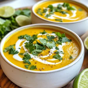 To make this tasty soup, you need some key ingredients. Here is what you will need: - 2 cups pumpkin puree (fresh or canned) - 1 can (400ml) coconut milk - 1 medium onion, chopped - 3 cloves garlic, minced - 1 tablespoon ginger, grated - 1 tablespoon red curry paste - 1 teaspoon turmeric powder - 1 teaspoon cumin - 4 cups vegetable broth - 2 tablespoons olive oil - Salt and pepper to taste - Fresh cilantro for garnish - Lime wedges for serving These ingredients work together to create a creamy and rich flavor. You can add your favorite ingredients to make the soup your own. Here are some fun options: - Chopped carrots for extra crunch - Bell peppers for a sweet touch - Spinach or kale for more greens - A dash of lime juice for extra zing Feel free to mix and match these options based on what you like. If you can't find some ingredients, don't worry! You can swap them out easily. Here are some substitutions: - Use butternut squash instead of pumpkin puree for a different taste. - Almond milk can replace coconut milk for a lighter soup. - If you don't have fresh ginger, ground ginger works too. These swaps will still give you a delicious soup. Enjoy cooking and make it your own! {{ingredient_image_1}} First, take a large pot and add olive oil. Heat the oil on medium heat. Once hot, toss in the chopped onion. Sauté the onion for about five minutes. You want it soft and see-through. Next, add minced garlic and grated ginger. Cook them for two minutes. You will smell a nice aroma. Now, add the red curry paste, turmeric, and cumin. Mix them well with the onion. This step builds the soup's flavor. Cook for another minute to wake up the spices. After that, pour in the pumpkin puree. If you use fresh pumpkin, make sure it is cooked and smooth. Next, add the vegetable broth. Stir everything together until it is well mixed. Bring this mixture to a simmer. You will see small bubbles forming at the surface. Once simmering, it's time to add the coconut milk. This gives the soup a creamy texture. Season with salt and pepper to taste. Let the soup simmer on low heat for 15 to 20 minutes. Stir it occasionally to keep it smooth. After the soup has cooked, taste it. Adjust the seasoning if needed. If you like a smoother soup, use an immersion blender. Blend it until you reach your desired texture. To serve, ladle the soup into deep bowls. Garnish with fresh cilantro on top. Add lime wedges on the side for squeezing over the soup. This adds a refreshing touch to each bowl. Enjoy your Coconut Pumpkin Curry Soup! To boost the flavor of your coconut pumpkin curry soup, try adding a squeeze of lime. Lime adds a fresh zing that brightens the dish. You can also mix in a pinch of brown sugar to balance the spices. Fresh herbs like basil or mint work well too. They add a nice touch of freshness. Start by sautéing the onion in olive oil. This step builds a strong base of flavor. Cook it until it turns soft and translucent. Then, add the garlic and ginger. This will create an aromatic mix that makes your soup smell amazing. When you add the curry paste, let it cook for a minute. This helps release the spices’ full flavor. Presentation is key to making your soup look inviting. Serve it in deep bowls to show off its vibrant color. Drizzle a bit of coconut milk on top for a creamy finish. Sprinkle fresh cilantro over the soup for a pop of green. Add lime wedges on the side for extra flavor. This makes the soup not just tasty, but also beautiful! Pro Tips Use Fresh Pumpkin: For the best flavor, consider using fresh pumpkin instead of canned. Roast or steam the pumpkin until tender, then puree for a vibrant, fresh taste. Adjust Spice Levels: If you prefer a milder flavor, reduce the amount of red curry paste or add a bit of extra coconut milk to mellow the heat. Garnish Creatively: Enhance the presentation by adding toasted coconut flakes or a swirl of coconut milk on top before serving. Store and Reheat: This soup stores well in the refrigerator for up to 3 days. Reheat gently on the stove, adding a splash of vegetable broth if it thickens too much. {{image_2}} You can easily make this soup vegan. Just use vegetable broth instead of any meat broth. The coconut milk adds a creamy texture. You can also skip the red curry paste if you want. This soup stays delicious without it. Want to boost the health factor? You can add cooked lentils or chickpeas. They bring protein and fiber. Spinach or kale also works well. Just toss them in during the last few minutes of cooking. They will wilt nicely and add color. If you like it hot, add more red curry paste or some chili flakes. Start with a little. You can always add more later. If you need less heat, use mild curry paste. Coconut milk helps cool it down. Test it out to find your perfect spice level! After enjoying your coconut pumpkin curry soup, save the leftovers. Let the soup cool to room temperature. Then, transfer it to an airtight container. Make sure to seal it tightly. Store the container in the fridge. It will stay fresh for up to five days. Remember to label the container with the date. This way, you'll know when to eat it. If you want to keep the soup longer, freezing is a great option. Use freezer-safe containers or bags. Make sure to leave some space at the top. The soup will expand when it freezes. Label the containers with the date and type of soup. You can freeze the soup for up to three months. To use it later, just thaw it in the fridge overnight. When you're ready to enjoy the leftovers, reheating is easy. Pour the soup into a pot. Heat it over medium heat until it warms up. Stir it occasionally to prevent sticking. If the soup is too thick, add a splash of vegetable broth or water. You can also use a microwave. Place the soup in a microwave-safe bowl. Heat it in short bursts, stirring in between. Enjoy your warm, delicious soup again! You can use butternut squash puree. Sweet potato puree also works well. Both give a similar taste. If you want a lighter option, use carrot puree. You can even blend cooked carrots for a smooth texture. These options keep the soup creamy and delicious. Yes, you can make this soup ahead of time. It tastes great even after a day. Just store it in the fridge. Reheat it gently on the stove before serving. The flavors will blend even better overnight. To spice up your soup, add more red curry paste. You can also mix in chopped fresh chili peppers. Another option is to sprinkle in cayenne pepper. Just start with a little, then taste. Adjust the heat to your liking. This soup goes great with crusty bread. Try serving it with warm naan or rice. A simple salad with greens adds freshness. You can also enjoy it with grilled shrimp or chicken for protein. These pairings enhance the soup's rich flavors. This blog post covered everything about Coconut Pumpkin Curry Soup. We explored key ingredients and easy steps to help you make this dish. I shared tips to enhance flavor and suggested ways to customize your soup. You learned about storing leftovers and found answers to common questions. Now, you can enjoy a delicious and warm soup that fits your taste and needs. Try the variations and make it your own!