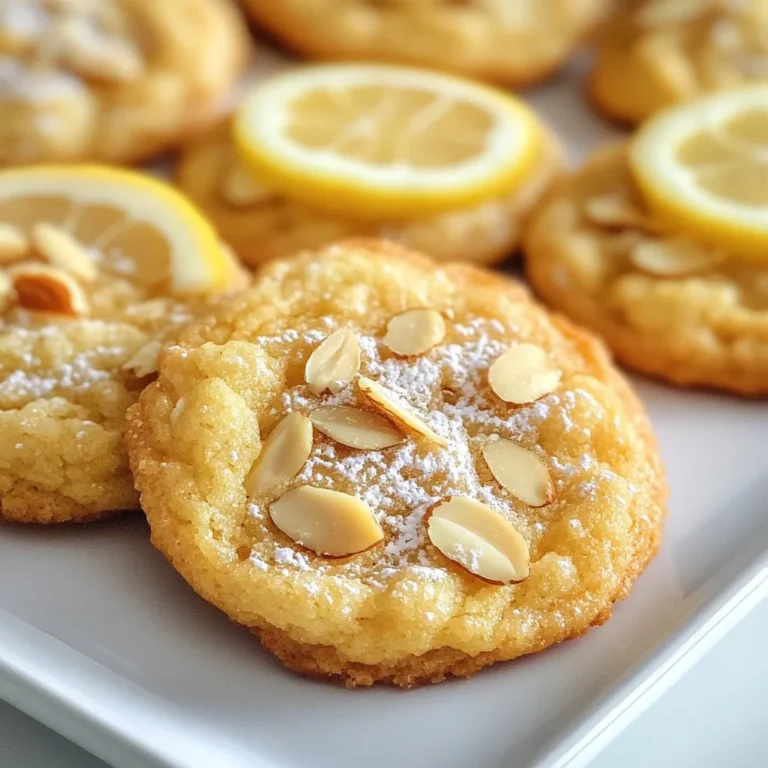 - 1 cup almond flour - 1/2 cup rolled oats - 1/4 cup coconut sugar - 1/4 cup honey or maple syrup - 1/4 cup coconut oil, melted - 1 large egg - 1 tablespoon fresh lemon juice - Zest of 1 lemon - 1/2 teaspoon baking soda - 1/2 teaspoon vanilla extract - A pinch of salt - 1/3 cup slivered almonds - Optional: 1/4 cup dried cranberries or blueberries To get the best results, measuring almond flour correctly is key. Use a spoon to scoop almond flour into your measuring cup. Then, level it off with a straight edge. Avoid packing it down. This way, you won’t end up with too much flour, which can make the cookies dry. If you want alternatives for coconut sugar or honey, you have options. You can use brown sugar instead of coconut sugar. For honey, maple syrup works well. Both will keep the cookies sweet and tasty while adding a different twist. {{ingredient_image_1}} First, preheat your oven to 350°F (175°C). This ensures your cookies bake evenly. Next, line a baking sheet with parchment paper. This keeps the cookies from sticking. It also makes cleanup easy. In a large bowl, combine the following dry ingredients: - 1 cup almond flour - 1/2 cup rolled oats - 1/4 cup coconut sugar - 1/2 teaspoon baking soda - A pinch of salt Mix these well to blend. In another bowl, whisk together your wet ingredients: - 1/4 cup honey or maple syrup - 1/4 cup melted coconut oil - 1 large egg - 1 tablespoon fresh lemon juice - Zest of 1 lemon - 1/2 teaspoon vanilla extract Whisk until smooth. Now, pour the wet mixture into the dry bowl. Stir until everything is just combined. If you like, fold in 1/3 cup slivered almonds and optional dried fruit. Scoop the dough with a tablespoon. Place the scoops on your prepared baking sheet, leaving about 2 inches between them. Gently flatten each scoop with the back of a spoon. This shapes the cookies for even baking. Bake for 12-15 minutes. Look for a light golden color around the edges. Once done, remove them from the oven. Let the cookies cool on the sheet for 5 minutes. Then, transfer them to a wire rack to cool completely. Enjoy your fresh lemon almond breakfast cookies! To get the perfect cookie, focus on the mixing. Don't over-mix the dough. Stir just until you see no dry flour. This keeps the cookies soft and chewy. Use almond flour instead of regular flour. Almond flour gives a nice moist texture. Flatten each cookie slightly before baking. This helps them bake evenly and keep their shape. To boost flavor, try adding spices. A pinch of cinnamon or ginger can add warmth. You can also add a splash of almond extract for a deeper nutty taste. For a fruity twist, mix in dried cranberries or blueberries. They bring sweetness and a pop of color to your cookies. Serve your lemon almond breakfast cookies on a lovely plate. Dust them with powdered sugar for a sweet touch. Add a slice of lemon on the side for a fresh look. Pair them with yogurt or a glass of milk. This makes for a delightful breakfast or snack. Enjoy them warm, but they also taste great at room temperature. Pro Tips Use Fresh Ingredients: Always opt for fresh lemons and nuts to enhance the flavor of your cookies. Adjust Sweetness: Feel free to adjust the amount of honey or maple syrup based on your sweetness preference. Storage Tips: Store cookies in an airtight container at room temperature for up to a week for best freshness. Experiment with Flavors: Try adding spices like cinnamon or nutmeg for a different flavor profile. {{image_2}} To make these cookies nut-free, simply swap almond flour with sunflower seed flour. This keeps the texture similar while removing nuts. You can also replace slivered almonds with pumpkin seeds or leave them out altogether. The cookies will still taste great! Adding fruits boosts flavor and nutrition. You can use dried cranberries or blueberries to add sweetness and chewiness. If you prefer fresh fruits, try chopped apples or mashed bananas. Just cut them into small pieces and fold into the dough. This makes the cookies even more delicious. If you need gluten-free cookies, replace rolled oats with gluten-free oats. This keeps the cookies safe for those with gluten sensitivities. You can also use a gluten-free all-purpose flour blend. Just ensure it contains xanthan gum for proper texture. With these swaps, everyone can enjoy these tasty lemon almond breakfast cookies! To keep your lemon almond breakfast cookies fresh, store them in an airtight container. Place the cookies on the counter for up to five days. Make sure to separate layers with parchment paper to prevent sticking. This way, they stay soft and tasty. For longer storage, freeze your cookies. First, let them cool completely on a wire rack. Then, wrap each cookie in plastic wrap. Place wrapped cookies in a freezer bag or airtight container. They will stay good for up to three months. When you want a cookie, just take one out and let it thaw. If you want to enjoy warm cookies, reheating is easy. Preheat your oven to 300°F (150°C). Place the cookies on a baking sheet and heat them for about 5-7 minutes. This helps keep the texture soft and chewy. You can also microwave them for 10-15 seconds. Just be careful not to overheat, as this can make them hard. Yes, you can use other sweeteners. If you want a lower-calorie option, try stevia or erythritol. Both work well and keep the cookies sweet. You can also use agave syrup if you prefer a liquid sweetener. Just remember to adjust the amount based on the sweetness level. To make these cookies vegan, swap the egg for flaxseed meal or chia seeds. Mix 1 tablespoon of either with 2.5 tablespoons of water. Let it sit for 5 minutes to thicken. You can replace the honey with maple syrup for a fully vegan option. If your dough feels too wet, add more almond flour. Start with one tablespoon and mix well. You can also add a few more oats if you have them. This will help soak up extra moisture. If it’s still too wet, chill the dough for about 30 minutes. This makes it easier to handle. In this post, we explored making lemon almond breakfast cookies. We covered key ingredients, precise measurement tips, and substitute options to fit your needs. I shared step-by-step instructions to ensure perfect mixing and baking. We discussed ways to enhance flavor and achieve the right texture. Plus, I provided variations to suit different diets and storage methods. Now, you have the tools to create delicious and healthy cookies. Enjoy baking and sharing these treats with family and friends!