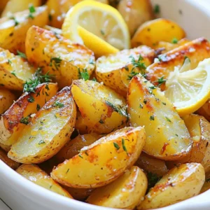 To make Greek Lemon Potatoes, you need a few key ingredients. Here’s what you’ll need: - 2 pounds Yukon Gold potatoes, cut into wedges - 1/4 cup olive oil - 1/4 cup fresh lemon juice (about 2 large lemons) - 4 cloves garlic, minced - 1 teaspoon dried oregano - 1 teaspoon dried thyme - 1 teaspoon salt - 1/2 teaspoon black pepper - 1 cup vegetable broth or chicken broth For a lovely finish, you can also add: - Fresh parsley, chopped (for garnish) - Lemon slices (for garnish) If you can’t find Yukon Gold potatoes, try using red potatoes or Russet potatoes. Both work well. For oil, you can swap olive oil with canola oil or avocado oil. If you want to change up the broth, use vegetable broth or chicken broth, depending on your taste or diet. Each option brings its own unique flavor to the dish. {{ingredient_image_1}} First, preheat your oven to 425°F (220°C). This will ensure the potatoes bake evenly. Next, gather your ingredients. You need 2 pounds of Yukon Gold potatoes, olive oil, lemon juice, garlic, oregano, thyme, salt, and black pepper. In a large mixing bowl, combine 1/4 cup of olive oil with 1/4 cup of fresh lemon juice. Add 4 minced garlic cloves, 1 teaspoon each of dried oregano and thyme, 1 teaspoon of salt, and 1/2 teaspoon of black pepper. Whisk these together until they blend well. Now, add the potato wedges to the bowl. Toss them in the lemon marinade until they are well coated. This step adds lots of flavor to the potatoes. Next, arrange the coated potatoes in a single layer in a large baking dish. Pour 1 cup of vegetable or chicken broth around the potatoes. Avoid pouring it directly on top, so the marinade stays intact. Cover the baking dish with aluminum foil and place it in the preheated oven. Bake for 30 minutes. After this time, remove the foil and gently stir the potatoes. This helps them cook evenly. Return the dish to the oven and bake for an additional 25 to 30 minutes. Keep an eye on them until they turn golden and tender. Once cooked, take the dish out of the oven. Let the potatoes rest for a few minutes. This helps the flavors settle. For the final touch, garnish with freshly chopped parsley and lemon slices. To serve, arrange the potatoes in a shallow dish. A circular pattern looks inviting. Enjoy your zesty Greek lemon potatoes! To get real Greek flavor, always use fresh ingredients. Fresh lemon juice brightens the dish. The right seasoning matters too. I love using dried oregano and thyme. They add depth to the taste. To stop soggy potatoes, dry them well. Pat them with a towel after washing. A single layer in the baking dish helps. This way, they roast instead of steam. Even cooking is key for great results. Stir the potatoes halfway through baking. This ensures every side gets crispy. Oven temperatures can vary. If your oven runs hot, check them early. If it runs cool, add a few more minutes. Keep an eye on the color. Golden brown means they are done. Pro Tips Choose the Right Potatoes: Yukon Gold potatoes are ideal for this recipe due to their creamy texture and buttery flavor, but you can also use red potatoes for a firmer bite. Marinate for Extra Flavor: For even more zesty flavor, let the potato wedges marinate in the lemon mixture for at least 30 minutes before baking. Adjust the Broth: If you prefer a richer taste, use chicken broth instead of vegetable broth. It adds an extra layer of flavor to the potatoes. Check for Doneness: To ensure your potatoes are perfectly tender, check them with a fork. They should be easily pierced but not mushy. {{image_2}} You can easily change the flavor of Greek lemon potatoes. Try adding spices like paprika or cumin. These spices bring a warm, smoky taste. Fresh herbs like rosemary or dill also work wonders. You can mix in other vegetables too. Carrots or bell peppers add color and taste. Just cut them into similar sizes as the potatoes for even cooking. If you want to make this dish vegan, simply replace chicken broth with vegetable broth. This keeps the flavors bold without any animal products. For gluten-free options, you can use certified gluten-free broth. Always check labels to ensure there’s no hidden gluten. Making these changes keeps the dish tasty while meeting dietary needs. To keep Greek Lemon Potatoes fresh, use these tips: - Refrigerate: Place leftovers in an airtight container. They can last for about 3 to 5 days. - Freeze: If you want to store them longer, freeze them. Use a freezer-safe bag or container. They will stay good for about 2 to 3 months. The shelf life of cooked Greek Lemon Potatoes is up to 5 days in the fridge and 3 months in the freezer. To reheat Greek Lemon Potatoes, follow these steps for the best results: 1. Oven Method: Preheat your oven to 350°F (175°C). Spread the potatoes on a baking sheet. Heat for about 15-20 minutes until warm. 2. Microwave Method: Place potatoes in a microwave-safe dish. Heat in short bursts, stirring in between, until warm. Avoid mushiness by reheating gently. Do not overcook. This keeps them crispy and tasty. Yukon Gold potatoes work best for this dish. Their creamy texture gives a nice bite. They hold their shape well when cooked. You could also use red potatoes. They add a slight sweetness and color. If you want a firmer bite, try fingerling potatoes. Their unique shape adds visual interest. Yes, you can prepare these potatoes ahead of time. Cut and coat them in the marinade. Store them in the fridge for up to 24 hours. This allows the flavors to meld together. When you're ready, just bake them. If you want to store leftovers, keep them in an airtight container. They stay fresh for about three days. To add heat, consider adding crushed red pepper flakes. Mix them into the marinade for a nice kick. You can also try cayenne pepper for more heat. If you like it very spicy, add fresh sliced jalapeños. Be sure to balance the spice with the lemon flavors for the best taste. Greek Lemon Potatoes shine with simple, fresh ingredients and easy prep steps. You can customize flavors or make them vegan. Storing leftovers properly helps maintain their taste. Use fresh herbs and spices for the best results. Remember, this dish is versatile and perfect for any meal. I hope you enjoy making these delicious Greek Lemon Potatoes!