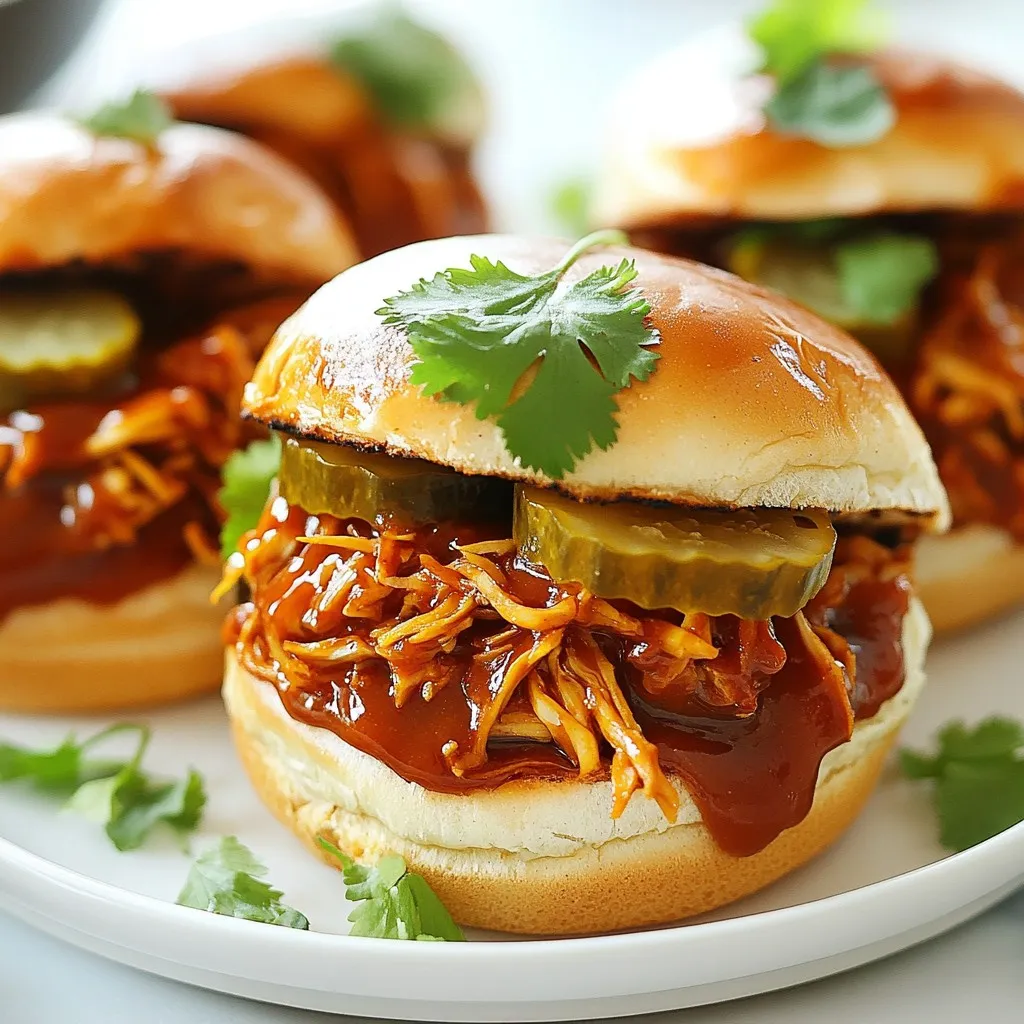 - 2 cans young green jackfruit in water - 1 tablespoon olive oil - 1 small onion - 3 cloves garlic - 1 teaspoon smoked paprika - 1 teaspoon ground cumin - 1 teaspoon brown sugar - 1 teaspoon chili powder - 1 cup BBQ sauce - Whole grain burger buns - Fresh cilantro or parsley Jackfruit is the star of this dish. It has a unique texture that mimics meat. Young green jackfruit works best for this recipe. You need to drain and rinse it first. Next, you'll want to gather your spices. Smoked paprika adds a nice depth. Ground cumin gives warmth. Brown sugar balances the flavors, and chili powder adds a little kick. Don't forget the BBQ sauce! You can use store-bought or homemade. Whole grain burger buns are great for holding all that goodness. Fresh cilantro or parsley adds a pop of color and freshness. These simple ingredients come together to create a flavorful meal. The best part? You can easily customize this recipe to match your taste! {{ingredient_image_1}} To start, you need to prepare the jackfruit. Take two cans of young green jackfruit and drain them well. Rinse them under cold water. Use your hands or two forks to shred the jackfruit into pulled-like strands. Be sure to discard any hard core pieces. This step helps create that meaty texture. Next, grab a large skillet and heat one tablespoon of olive oil over medium heat. Add one small chopped onion and sauté it for about five minutes. You want it to be soft and clear. Then, add three minced garlic cloves to the skillet. Sauté for one more minute to bring out the garlic's flavor. After that, add the shredded jackfruit to the skillet. Sprinkle in one teaspoon each of smoked paprika, ground cumin, brown sugar, chili powder, salt, and pepper. Stir everything well so the jackfruit gets coated in those spices. Now, pour in one cup of BBQ sauce. Mix it all together until the jackfruit is fully covered. Lower the heat and let it simmer for 15 to 20 minutes. Stir occasionally. This allows the jackfruit to soak up all that delicious flavor. While the jackfruit simmers, toast four whole grain burger buns in a toaster or on a pan until they turn golden brown. Once the jackfruit is tender and well-coated, take it off the heat. To assemble your sandwiches, place a generous scoop of the BBQ jackfruit on the bottom half of each bun. If you like, add some pickles and fresh cilantro or parsley on top. Finally, put the other half of the bun on top. Your BBQ Jackfruit Sandwiches are now ready to enjoy! To make your BBQ Jackfruit Sandwiches shine, choose a BBQ sauce that you love. If you want a sweet kick, go for a honey BBQ sauce. For a tangy touch, try apple cider vinegar-based sauce. You can also mix sauces to find your favorite blend. Adjust the spice levels to fit your taste. If you like heat, add more chili powder or fresh jalapeños. For a smoky taste, use extra smoked paprika. This will give your jackfruit a deeper flavor. Shredding jackfruit can be a bit tricky. Use your hands or two forks to pull it apart. Focus on breaking the pieces into strands that mimic pulled pork. Discard any hard core pieces as you shred. When it comes to the bun, aim for a good ratio of jackfruit to bun. A generous scoop of jackfruit on the bottom half works best. You want the bun to hold the jackfruit without falling apart. This way, every bite is flavorful and satisfying. Serve your BBQ Jackfruit Sandwiches with colorful sides. Sweet potato fries or coleslaw add a nice contrast. The bright colors make your meal more inviting. For garnishing, sprinkle fresh cilantro or parsley on top. You can also add pickles for a tangy crunch. These simple touches elevate your dish and make it look great on the table. Pro Tips Choose the Right Jackfruit: Make sure to use young green jackfruit in water for the best texture; avoid ripe jackfruit as it is too sweet for savory dishes. Enhance the Flavor: For a deeper flavor, marinate the shredded jackfruit in the spices and BBQ sauce for at least 30 minutes before cooking. Texture Matters: Shredding the jackfruit well can mimic the texture of pulled pork, so take your time to ensure it's finely shredded. Perfect Pairings: Serve with coleslaw or pickles to add a crunchy contrast to the soft sandwich, enhancing the overall flavor experience. {{image_2}} You can switch up your BBQ sauce for a vegan brand. Many store-bought options fit this need. Look for sauces that use plant-based ingredients without added sugars. You can also make your own sauce for a fun twist. Besides pickles, try adding coleslaw or avocado slices. Sliced jalapeños add spice, while red onion gives a nice crunch. Fresh herbs like basil or cilantro can add a bright flavor too. Want some heat? Add jalapeños to the jackfruit while it cooks. You can also mix in hot sauce for an extra kick. Try spices like cayenne or crushed red pepper for more depth. Experiment with different spices to change the taste. Swap the chili powder for curry powder or add a dash of cinnamon. Each choice can create a new flavor profile for your sandwich. Sweet potato fries are a great side. Their sweetness pairs well with the savory jackfruit. Bake or fry them for a crispy texture. Coleslaw is another tasty option. It adds crunch and creaminess. You can also mix in fruits like apples or raisins for sweetness. Both sides make your meal colorful and fun! To store leftovers, place the jackfruit mixture in a container. Make sure it cools before sealing. Use airtight containers for the best results. This keeps the flavors fresh. Store it in the fridge for up to four days. Yes, you can freeze BBQ jackfruit. To do this, let it cool completely. Then, pack it in a freezer-safe container. It can last up to three months in the freezer. When you’re ready to eat, thaw it overnight in the fridge. Reheat the jackfruit in a skillet on low heat until warm. The shelf life of ingredients varies. Fresh jackfruit can last for about a week in the fridge. Cooked jackfruit can stay good for about four days. Signs of spoilage include a sour smell or discoloration. Always check before using to ensure freshness. Jackfruit is a large tropical fruit. It grows on trees and has a unique texture. Young green jackfruit is often used in cooking. It acts like pulled pork in many dishes. Nutritional benefits of jackfruit Jackfruit is low in calories and high in fiber. It also has vitamins A and C. This fruit is great for digestion and heart health. Plus, it is a good option for plant-based diets. Taste profile comparison to meat When cooked, jackfruit has a mild flavor. It absorbs spices well, making it very tasty. Many say it mimics the texture of shredded meat. This quality makes it a popular choice for BBQ dishes. Yes, you can prepare jackfruit ahead of time. This saves time on busy days. Just store the cooked jackfruit in the fridge. Tips for meal prep Shred the jackfruit and mix it with BBQ sauce. Place it in an airtight container. It can last in the fridge for up to three days. How long can it sit before serving You can keep the prepared jackfruit for a few hours. Just reheat it gently before serving. This keeps the flavor and texture fresh. Yes, you can use other fruits or veggies if you like. Some options include mushrooms or cauliflower. These can also create great textures in a sandwich. Exploring potential substitutes Mushrooms can be a good choice. They have a meaty texture and absorb flavors well. Cauliflower is also a great option. It adds a different taste and can be shredded like jackfruit. Adapting to dietary preferences Feel free to adjust based on your needs. If you want a gluten-free option, use gluten-free buns. You can also try different sauces to fit various diets. You learned about making tasty BBQ jackfruit sandwiches. We covered the main ingredients, instructions, and great tips. Remember, choosing the right BBQ sauce and spices can enhance flavor. Experiment with sides and toppings for a fun twist. Feel free to prep jackfruit in advance, making mealtime easier. Store leftovers correctly to enjoy later. This dish is not only delicious but also healthy. Embrace the joy of cooking with jackfruit and enjoy every bite!