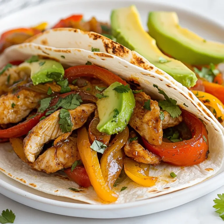 To make Honey Lime Chicken Fajitas, you need: - 1 lb chicken breast, sliced into thin strips - 1 bell pepper (red, yellow, or green), sliced - 1 onion, sliced - 3 tablespoons honey - 2 tablespoons lime juice (freshly squeezed) - 2 tablespoons olive oil - 1 teaspoon chili powder - 1 teaspoon cumin - 1 teaspoon garlic powder - Salt and pepper to taste - Flour or corn tortillas, for serving - Fresh cilantro, for garnish - Avocado slices, for serving These ingredients blend to make a tasty dish. The honey adds sweetness, while lime juice gives it a nice tang. You can make some changes to fit your taste or needs: - Use chicken thighs instead of breasts for more flavor. - Try different bell peppers for a unique taste. - If you don’t have honey, maple syrup works well. - Use lime zest if fresh juice isn’t available. - Swap olive oil for avocado oil or canola oil. - For a milder dish, skip the chili powder or use paprika instead. These swaps can help you enjoy this dish no matter what you have. Each serving of Honey Lime Chicken Fajitas offers: - Calories: 320 - Protein: 25g - Fat: 14g - Carbohydrates: 30g - Fiber: 3g - Sugar: 6g This meal is balanced and healthy. It provides good protein and healthy fats while being low in sugar. Enjoy this dish without guilt! {{ingredient_image_1}} First, grab a medium bowl. In this bowl, whisk together 3 tablespoons of honey, 2 tablespoons of lime juice, and 2 tablespoons of olive oil. Add in 1 teaspoon of chili powder, 1 teaspoon of cumin, and 1 teaspoon of garlic powder. Don’t forget to add salt and pepper to taste. This mixture is the magic marinade! Now, slice 1 pound of chicken breast into thin strips. Place the chicken in the bowl, making sure every piece gets coated well. Let it sit for at least 15 minutes. If you have time, marinate it for up to 1 hour in the fridge. The longer it sits, the more the flavors soak in! Next, heat a large skillet on medium-high heat. Once it’s hot, add the marinated chicken. Cook for about 6 to 8 minutes, stirring often. You want the chicken to be fully cooked and slightly caramelized. After the chicken is cooked, add sliced bell pepper and onion to the skillet. Cook everything together for another 5 to 7 minutes. This will make the veggies tender but still crisp. Taste your mix and adjust the seasoning if needed. Once it’s just right, take it off the heat. Now it's time to warm up your tortillas. You can do this in a separate skillet or over a flame for a few seconds on each side until they’re soft. To serve, place a scoop of the chicken and veggie mix on each tortilla. Top it off with fresh avocado slices and a sprinkle of cilantro. You can roll or fold the tortillas around the filling. Enjoy every bite of these tasty fajitas! To get the best flavor in your Honey Lime Chicken Fajitas, marinate the chicken well. I suggest marinating for at least 15 minutes. If you have time, let the chicken sit for up to an hour. This gives the spices time to soak in. The honey and lime juice balance sweetness and tang. Use fresh lime juice for a bright taste. When cooking, heat the skillet well. A hot skillet gives the chicken a nice sear. Cook the chicken for 6-8 minutes. Stir it occasionally for even cooking. Add the bell pepper and onion after the chicken is done. Cook them for 5-7 minutes. This keeps the veggies crisp and bright. Taste and season as you go. This way, you can adjust to your liking. Serve your fajitas with warm tortillas. You can use flour or corn based on your taste. Fresh avocado slices add creaminess. Garnish with chopped cilantro for color and flavor. You can also add salsa or sour cream. These toppings make each bite even better. Enjoy your meal with friends or family for a fun dinner! Pro Tips Marinate for Maximum Flavor: Allow the chicken to marinate for at least 30 minutes or up to 1 hour for a more intense flavor profile. Use Fresh Ingredients: Opt for fresh lime juice and high-quality honey to elevate the taste of your fajitas. Customize Your Veggies: Feel free to add other vegetables like zucchini or mushrooms for added texture and flavor. Serve with Toppings: Enhance your fajitas with toppings like sour cream, cheese, or salsa for a delicious twist. {{image_2}} You can easily make a vegetarian version of honey lime fajitas. Just swap the chicken for hearty vegetables. Great options include zucchini, mushrooms, and eggplant. The marinade works well with these veggies, too. Marinate them just like the chicken. Cook them in the skillet until they are tender and sweet. You’ll still get that great honey lime flavor. If you want to try other proteins, there are many choices. Shrimp is a quick and tasty option. Marinate uncooked shrimp for about 15 minutes. Then cook them until they turn pink. You can also use beef strips for a heartier meal. Just remember to adjust cooking times based on your protein choice. Each option brings a new taste to your fajitas. To make your fajitas spicy, add some heat to the marinade. Mix in jalapeños or cayenne pepper for an extra kick. You can also use spicy chili powder instead of regular. If you like it really hot, add diced serrano peppers to the skillet while cooking. This extra spice pairs well with the sweet honey and tart lime. To store leftovers, first let the fajitas cool down. Place them in an airtight container. Make sure to keep the chicken, vegetables, and tortillas separate. This way, they won’t get soggy. Store the container in the fridge. Leftovers can stay fresh for up to three days. To reheat your fajitas, take the chicken and veggies out of the container. Heat them in a skillet over medium heat. Stir often for even warming. This should take about five to seven minutes. For the tortillas, warm them in a dry skillet for about thirty seconds on each side. This brings back their softness. If you want to freeze the fajitas, it’s best to freeze the chicken and veggies together. Use a freezer-safe bag and remove all the air. Write the date on the bag and store it in the freezer. They can last for up to three months. When you’re ready to eat, thaw overnight in the fridge before reheating. Yes, you can use chicken thighs. They are juicy and full of flavor. Thighs cook well in the marinade. Just slice them into thin strips. Follow the same cooking steps as for chicken breasts. You can serve many tasty sides with your fajitas. Here are a few ideas: - Rice or quinoa for a hearty base - Black beans for extra protein - Salsa for a fresh kick - Sour cream for creaminess - Chopped lettuce for crunch - Fresh lime wedges for extra zest These sides will make your meal fun and filling. Making fajitas in the oven is easy! Here’s how: 1. Preheat your oven to 400°F (200°C). 2. Mix the chicken and veggies with the marinade in a large bowl. 3. Spread everything on a baking sheet in one layer. 4. Bake for 20-25 minutes until the chicken is cooked through. 5. Stir halfway to ensure even cooking. This method saves time and gives you delicious fajitas with less fuss. In this post, we covered how to make tasty Honey Lime Chicken Fajitas. First, I shared key ingredients and swaps for your needs. Then, I provided simple steps for marinating, cooking, and assembling. I included tips for flavor and cooking techniques that make a difference. We also explored fun variations like vegetarian options and storage tips for leftovers. Now, you can enjoy these fajitas any time. Happy cooking!
