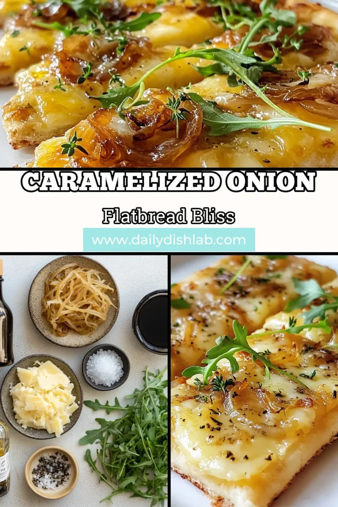 Indulge in this delightful caramelized onion flatbread featuring gooey Gruyère cheese. Perfect as an easy flatbread appetizer, this homemade flatbread idea is a crowd-pleaser for any occasion. Baked to perfection, the combination of caramelized onions and Gruyère cheese creates a rich flavor profile that’s irresistible. Try this baked cheese flatbread recipe today and wow your guests. Save for later! #CaramelizedOnionFlatbread #GruyèreCheeseRecipe #EasyFlatbreadAppetizer #BakedCheeseFlatbread