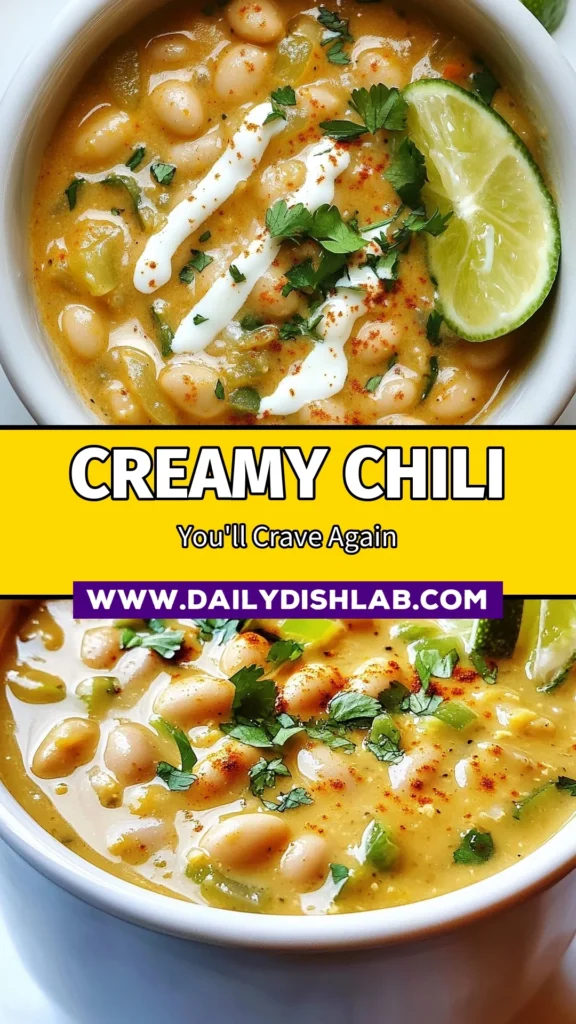 Looking for a delicious and hearty meal? Try this creamy white bean chili! Perfectly spiced and creamy, our vegan white bean chili recipe is an easy bean chili that packs flavor without the fuss. This vegetarian chili with cream is a comforting bowl of spicy white bean soup that you'll love. Ready in just 40 minutes, give it a try and savor the goodness. Save this recipe for your next cozy meal! #CreamyWhiteBeanChili #VeganChili #EasyBeanChili #SpicySoup