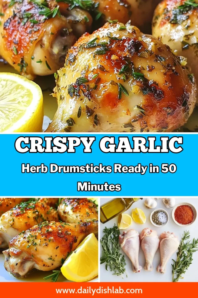 Discover the ultimate roasted chicken recipe with these Garlic Herb Chicken Drumsticks! These easy chicken drumsticks are packed with flavor from fresh herbs, garlic, and paprika. Perfect for a quick dinner, this recipe transforms simple ingredients into flavorful chicken drumsticks that everyone will love. Try oven-roasted chicken thighs for a tasty twist! Save this recipe for your next meal! #ChickenDrumsticks #EasyRecipes #RoastedChicken #FlavorfulMeals
