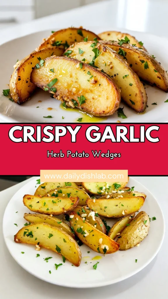 Discover the ultimate Garlic Herb Potato Wedges recipe for a crispy and flavorful side dish! These baked potato wedges are seasoned to perfection with garlic, oregano, and thyme, making them an easy potato side dish for any meal. Perfect for gatherings or a cozy dinner at home. Try this crispy potato wedges recipe today and elevate your favorite dishes! Save this pin for later! #GarlicHerbPotatoWedges #CrispyPotatoWedges #EasySideDish #BakedWedges