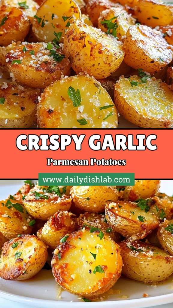 Discover the deliciousness of Garlic Parmesan Roasted Potatoes that will elevate your meal! These roasted baby potatoes are coated in garlic and topped with melted Parmesan for a crispy, savory side that everyone will love. Perfect for those seeking easy potato recipes, this dish combines the best of crispy garlic potatoes and Parmesan roasted vegetables. Try this recipe today and impress your guests! Save for later! #GarlicParmesanPotatoes #EasyPotatoRecipes #CrispyGarlicPotatoes #RoastedBabyPotatoes