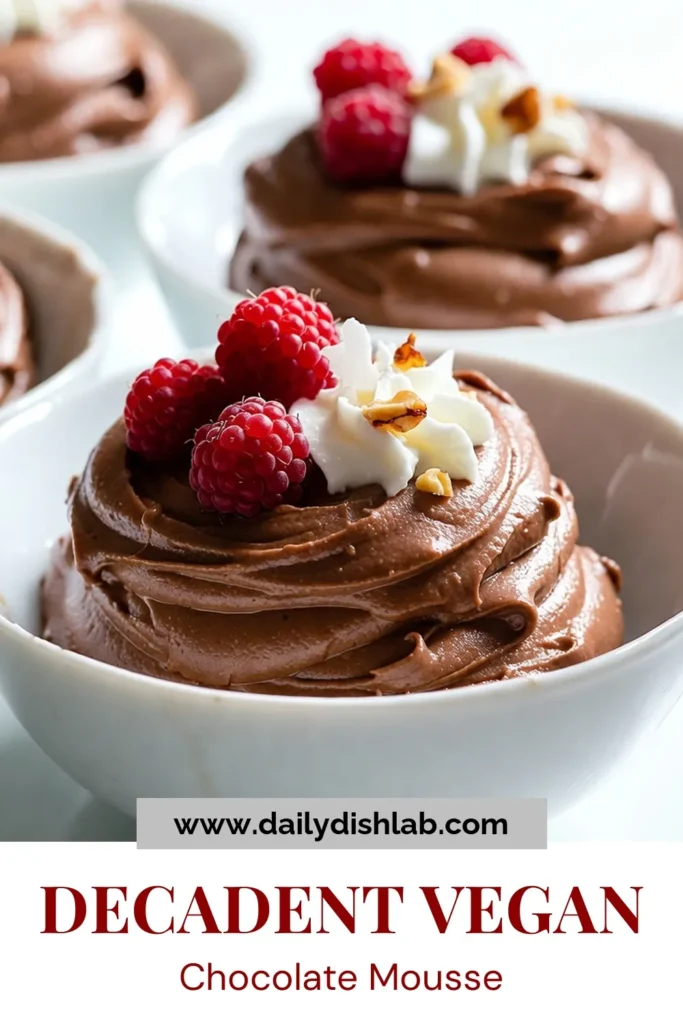 Indulge in this creamy Vegan Chocolate Avocado Mousse, an easy vegan recipe that's perfect for satisfying your sweet tooth! Made with ripe avocados, unsweetened cocoa powder, and maple syrup, this dairy-free chocolate mousse is not only delicious but also a healthy vegan dessert option. Enjoy it chilled, topped with fresh berries or coconut whipped cream. Try this avocado mousse recipe today! Save for later! #VeganChocolateMousse #HealthyVeganDessert #DairyFreeChocolateMousse #EasyVeganRecipes