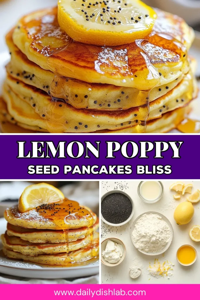Indulge in these delightful lemon poppy seed pancakes, a zesty pancake recipe that will brighten your morning! Made with buttermilk for flavor, these fluffy lemon pancakes are surprisingly easy to whip up. Perfect for brunch or breakfast, these pancakes take just 20 minutes to make. Try this easy pancake recipe today and enjoy a burst of citrus with every bite! Save this recipe for your next brunch! #LemonPoppySeedPancakes #PancakeRecipe #BreakfastIdeas #EasyRecipes