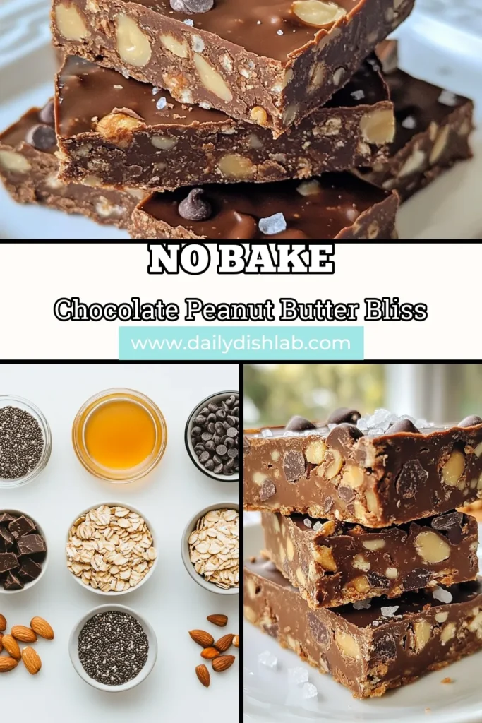 Indulge in these delicious Chocolate Peanut Butter Bars, the perfect Energy Bars Recipe for a healthy snack! These No-Bake Energy Bars are quick to make and packed with wholesome ingredients like rolled oats, peanut butter, and dark chocolate chips. Enjoy these satisfying Chocolate Oat Bars anytime you need a boost. Save this recipe for an easy, nutritious treat! #ChocolatePeanutButterBars #HealthySnackIdeas #EnergyBarsRecipe #NoBakeEnergyBars