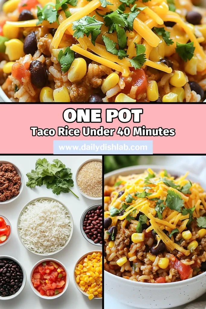 Looking for a delicious and easy taco night option? Try this spicy taco rice recipe that's ready in one pot! This quick dinner recipe features ground beef and a medley of flavors that come together effortlessly. Perfect for busy nights, this easy taco rice is a family favorite. Save this one pot taco meal for your next weeknight dinner and enjoy hassle-free cooking! #TacoRice #QuickDinner #OnePotMeal #EasyRecipe
