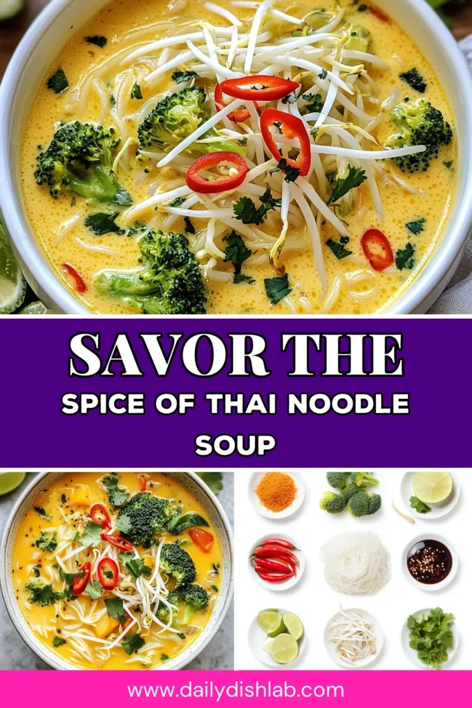 Discover the ultimate comfort food with this Spicy Thai Coconut Noodle Soup! This easy coconut noodle soup recipe combines rich coconut milk with fragrant spices, creating a delicious vegetarian Thai curry soup that’s both hearty and satisfying. Perfect for any occasion, this rice noodle soup recipe is quick to prepare and loaded with flavor. Try it today and savor the goodness! #SpicyThaiNoodleSoup #CoconutMilkSoupRecipe #EasyCoconutNoodleSoup #VegetarianThaiCurrySoup