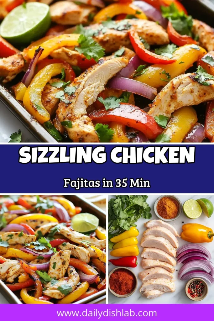 Discover the flavor-packed goodness of Sizzling Chicken Fajitas with this easy sheet pan fajitas recipe! These roasted chicken fajitas are bursting with vibrant bell peppers and spices, making dinnertime a breeze. Perfect for busy weeknights, this recipe takes just 35 minutes from prep to plate. Don’t miss out on these delicious chicken fajitas with bell peppers that your family will love! Save this recipe for your next meal inspiration! #ChickenFajitas #SheetPanRecipes #EasyFajitas #HealthyDinner