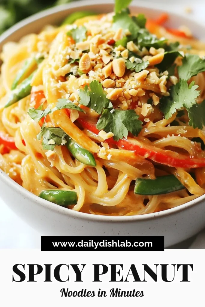 Looking for a delicious and quick meal? Try this Spicy Peanut Noodle Stir-Fry! This easy peanut noodle recipe combines vibrant veggies with a homemade peanut sauce, making it a standout vegetarian stir-fry with peanut sauce. Enjoy a satisfying quick rice noodle dish ready in just 25 minutes. Perfect for busy weeknights! Save this recipe for your next dinner adventure! #SpicyPeanutNoodles #EasyPeanutNoodleRecipe #VegetarianStirFry #QuickRiceNoodles