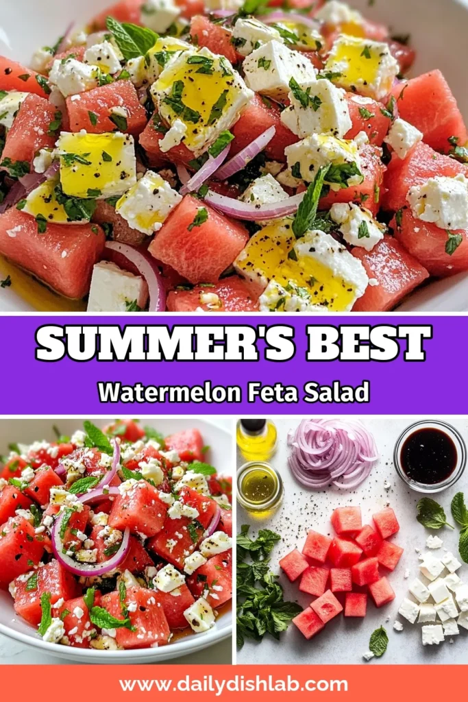 Looking for a refreshing summer salad? Try this easy watermelon feta salad with mint! Combining juicy watermelon, creamy feta cheese, and fragrant mint, this mint salad recipe is perfect for warm days. It's a delightful blend of flavors that requires minimal prep time, making it one of the best easy watermelon recipes. Perfect as a side dish or light meal! Save this delicious recipe for your next cookout! #WatermelonFetaSalad #SummerSalad #MintSaladRecipe #EasyRecipes