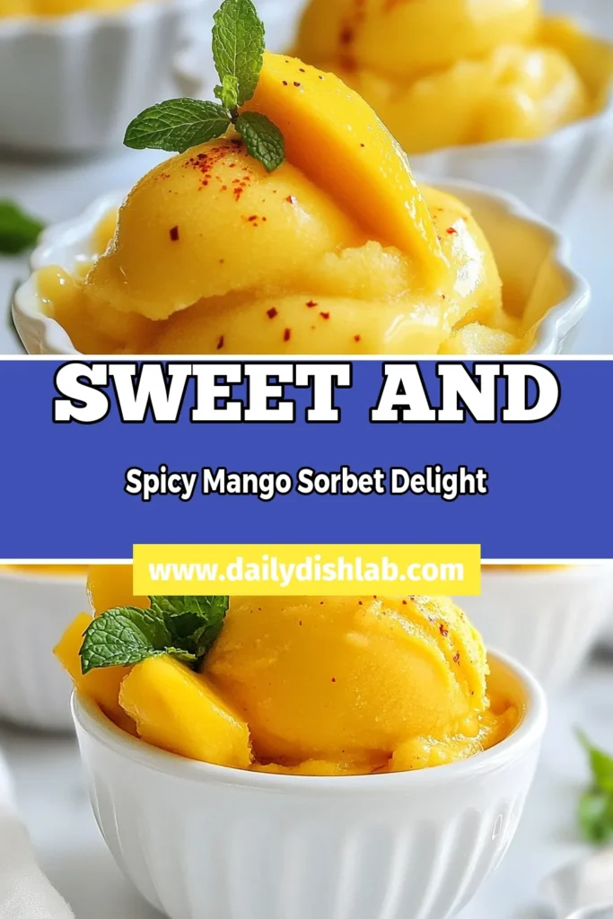 Indulge in this refreshing Mango Chili Sorbet recipe that combines the sweetness of ripe mangoes with a spicy kick! Perfect as a homemade mango sorbet for hot summer days, this spicy mango dessert is a unique twist in your summer sorbet recipes. Try this fruit sorbet with chili that’s easy to make and sure to impress. Save this recipe for a delightful treat! #MangoChiliSorbet #HomemadeMangoSorbet #SpicyMangoDessert #SummerSorbetRecipes