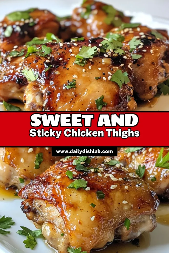 Savor the deliciousness of honey garlic chicken thighs with this easy chicken thigh recipe! Perfect for quick dinner recipes, these baked chicken thighs are marinated to perfection with honey, garlic, and soy sauce for a flavor-packed meal. Ideal for busy nights, this garlic chicken thigh recipe is a must-try! Ready in just over an hour, your family will love it! Save this recipe for tasty weeknight dinners. #HoneyGarlicChickenThighs #EasyChickenThighRecipes #QuickDinnerRecipesChicken #BakedChickenThighsMarinade
