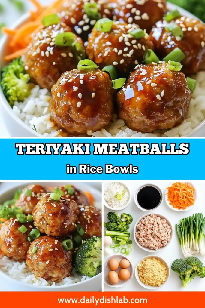 Savor the delightful flavors of this teriyaki meatball recipe featuring tender ground chicken meatballs served in a nutritious rice bowl. Perfect for busy nights, this recipe offers easy teriyaki sauce that adds a delicious twist to your healthy dinner ideas. Quick to prepare, these rice bowl recipes will become a family favorite. Try it tonight and elevate your dinner game! Save and share! #TeriyakiMeatballs #HealthyDinnerIdeas #EasyRecipes #RiceBowls