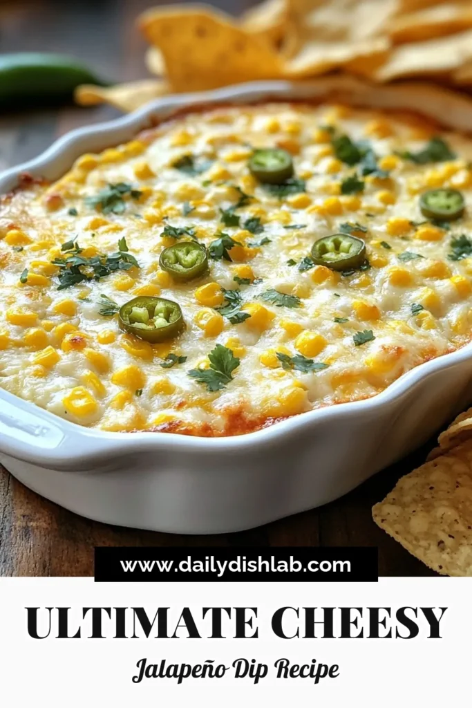 Dive into this delicious Cheesy Jalapeño Corn Dip that’s perfect for any gathering! This easy cheesy dip combines creamy goodness with a spicy kick, making it one of the best party appetizer recipes around. Whip up this Corn Dip Recipe in just 40 minutes and impress your guests with its rich flavors. Don’t miss out—try it today and elevate your snack game! Save this recipe for your next get-together! #CornDipRecipe #EasyCheesyDip #SpicyCornDip #PartyAppetizerRecipes