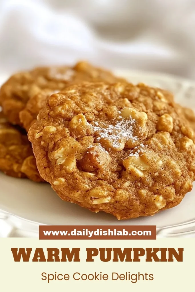 Indulge in the warmth of fall with these delicious pumpkin spice oatmeal cookies! This easy pumpkin cookies recipe combines rolled oats, pumpkin puree, and a blend of spices for a chewy oatmeal cookie that’s both healthy and satisfying. Perfect for autumn gatherings, these fall cookies will be a hit. Try making this chewy oatmeal cookie recipe today and enjoy a cozy treat! Save and share your baking success! #PumpkinSpice #OatmealCookies #FallRecipes #HealthyBaking