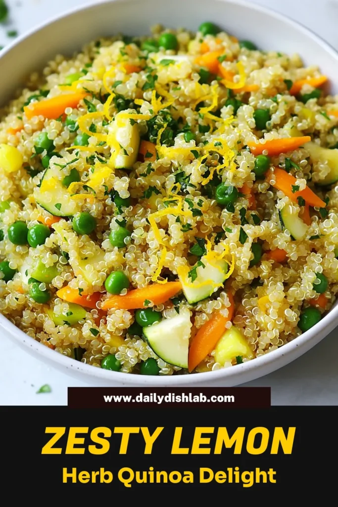 Discover the vibrant flavors of this Lemon Herb Quinoa Pilaf, a must-try lemon herb quinoa recipe for a healthy side dish or main course. Packed with vegetables, this quick vegetable quinoa is perfect for busy weeknights and fits perfectly into vegetarian quinoa dishes. Elevate your meals with this zesty lemon quinoa side dish that’s as nutritious as it is delicious. Save this recipe and enjoy a burst of flavor! #HealthyEating #QuinoaRecipe #Vegetarian #QuickMeals
