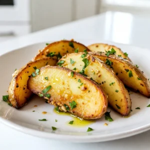 - 4 large russet potatoes - 4 tablespoons olive oil - 4 cloves garlic, minced - 1 teaspoon dried oregano - 1 teaspoon dried thyme - 1 teaspoon paprika - 1 teaspoon salt - ½ teaspoon black pepper - Fresh parsley, chopped (for garnish) To make garlic herb potato wedges, you need a few simple items. Start with four large russet potatoes. They are perfect because they are starchy and get crispy. Next, grab some olive oil. This will help the spices stick and give the wedges a nice flavor. You will also need four cloves of garlic, minced. Garlic gives these wedges a strong and tasty kick. Then, gather your dried herbs: oregano and thyme. Each adds its own unique flavor to the mix. You will also need paprika, salt, and black pepper for seasoning. Lastly, don’t forget fresh parsley! It adds color and a fresh taste when you garnish the wedges. With these ingredients, you will create a snack that is both crispy and full of flavor. {{ingredient_image_1}} 1. Start by preheating your oven to 425°F (220°C). This step helps the wedges cook evenly. 2. Next, wash and scrub the potatoes until clean. Pat them dry with a towel. This helps remove extra moisture. 3. Cut each potato into wedges. Aim for about eight wedges per potato. This size ensures they cook well and get nice and crispy. 1. In a large bowl, combine the olive oil, minced garlic, oregano, thyme, paprika, salt, and black pepper. Mix these until they blend well. 2. Add the potato wedges to the bowl. Toss them in the garlic herb mixture. Make sure each wedge gets coated evenly for great flavor. 1. Line a baking sheet with parchment paper. This makes cleanup easier and helps prevent sticking. 2. Spread the coated potato wedges in a single layer on the baking sheet. Avoid overcrowding them, as this helps them crisp up. 3. Bake in your preheated oven for 30 to 35 minutes. Flip the wedges halfway through for even cooking. They should turn crispy and golden brown when done. To get your potato wedges crispy, you must space them well on the baking sheet. If they touch, they will steam instead of crisp. Make sure to lay them out in a single layer. Flipping the wedges halfway through cooking is also key. This helps them brown evenly on all sides. You can play with herbs to boost flavor. Try adding rosemary, basil, or even a hint of cumin. Fresh herbs give a bright taste, while dried herbs offer a more intense flavor. If you use dried herbs, remember they are stronger, so use less. These wedges pair great with dips like ketchup, ranch, or garlic aioli. They also work well as a side with main dishes like grilled chicken or steak. Enjoy them fresh from the oven for the best taste. Pro Tips Evenly Cut Wedges: Cutting the potato wedges into uniform sizes ensures they cook evenly and achieve the same level of crispiness. Soak for Crispiness: Soaking the potato wedges in cold water for 30 minutes before baking can help remove excess starch, leading to a crispier texture. Season Generously: Don't be shy with the seasoning! Ensure each wedge is well-coated with the garlic herb mixture for maximum flavor. Use a Hot Oven: Baking at a high temperature helps to achieve a golden-brown exterior while keeping the inside fluffy. Make sure your oven is fully preheated. {{image_2}} To make your potato wedges spicy, add chili powder or cayenne. Start by mixing in about one teaspoon of chili powder. If you want more heat, go for a half teaspoon of cayenne. This small change brings a kick to your garlic herb mix. The heat pairs well with the garlic and herbs, adding depth. You can adjust the spice level based on your taste. This variation is perfect for those who love a little extra fire in their snacks. If you enjoy cheesy flavors, try adding cheese to your wedges. Parmesan or cheddar cheese works best. After tossing the wedges in the garlic herb mix, sprinkle about a half cup of grated cheese over them. Mixing the cheese in will give a nice crust as they bake. The cheese melts and creates a gooey, savory layer. This variation is great for cheese lovers and adds a rich flavor to every bite. For a vegan option, you can easily switch out the olive oil for avocado oil. Just use the same amount, about four tablespoons. Avocado oil has a mild flavor and high smoke point, making it perfect for baking. This swap keeps your wedges plant-based and delicious. You still get that crispy texture and tasty garlic flavor. It’s a great way to enjoy a tasty snack while keeping it vegan-friendly. To keep your garlic herb potato wedges fresh, let them cool first. Place them in an airtight container. Be sure to seal it tightly to avoid air exposure. Store them in the fridge for up to three days. If you want to keep them longer, freezing is a great option. For the best texture, use an oven to reheat. Preheat the oven to 400°F (200°C). Spread the wedges on a baking sheet and heat for about 10-15 minutes. This method makes them crispy again. You can also use a microwave, but it might make them soft. If you choose the microwave, heat them for 1-2 minutes, but check often. To freeze your wedges, first let them cool completely. Arrange them in a single layer on a baking sheet. Freeze them for about an hour until firm. Then, transfer the wedges to a freezer-safe bag. Remove as much air as possible. They can stay frozen for up to three months. When you're ready to eat, bake them straight from the freezer. Garlic herb potato wedges can last in the fridge for about 3 to 5 days. To keep them fresh, store them in an airtight container. Make sure they are completely cool before sealing. This helps avoid moisture buildup, which can make them soggy. Yes, you can use other types of potatoes. Yukon Gold potatoes work well for this recipe. They have a creamy texture and a nice flavor. Red potatoes are also great because they hold their shape well. Each type gives a slightly different taste and texture. You can prepare these potato wedges ahead of time with ease. Cut the potatoes into wedges and soak them in cold water. This keeps them from browning. Store the soaked wedges in the fridge until you are ready to bake. You can even season them the night before. Just toss them in the garlic herb mixture, cover, and refrigerate. When you are ready to cook, simply bake them as directed! This blog post showed you how to make garlic herb potato wedges. We covered the ingredients, steps, and tips for perfect results. You learned how to achieve crispy texture and enhance flavors. Variations let you personalize the recipe to your taste. With proper storage tips and reheating methods, enjoy these wedges anytime. I hope you feel inspired to create this tasty dish and share it with others. Happy cooking!