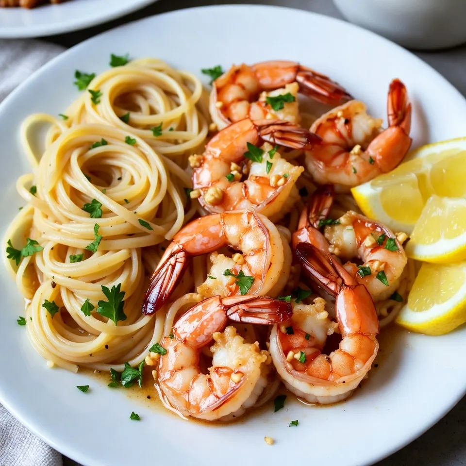 - 1 pound large shrimp, peeled and deveined - 8 oz linguine or spaghetti - 4 tablespoons unsalted butter - 4 cloves garlic, minced - 1 teaspoon red pepper flakes (adjust to taste) - Zest and juice of 1 lemon - 1/4 cup chicken or vegetable broth - 1/4 cup freshly chopped parsley - Salt and pepper to taste - Lemon wedges for serving When making garlic butter shrimp scampi, fresh ingredients make a big difference. The shrimp should be large and fresh for the best taste. I always prefer linguine for this dish, but spaghetti works too. The unsalted butter adds richness. Using fresh garlic gives a strong flavor. Red pepper flakes add just the right kick, but you can adjust them to suit your taste. The lemon zest and juice brighten the dish. Broth adds depth to the sauce and keeps it moist. Fresh parsley adds color and freshness. Salt and pepper are key for seasoning. - Different types of pasta You can switch up the pasta type. Try penne or fettuccine for a new twist. Each pasta shape holds the sauce differently, giving you a unique texture. - Large pot - Skillet You need a big pot for boiling the pasta. A skillet is a must for cooking the shrimp and making the sauce. Having the right tools makes cooking easier and more fun! {{ingredient_image_1}} To cook linguine or spaghetti, start by boiling a large pot of salted water. The salt adds flavor to the pasta. Once the water is boiling, add the pasta. Cook it according to the package instructions until it is al dente. This usually takes 8 to 10 minutes. When the pasta is done, save 1/2 cup of the pasta water. Drain the pasta and set it aside. In a large skillet, melt 4 tablespoons of unsalted butter over medium heat. Once the butter melts, add 4 cloves of minced garlic and 1 teaspoon of red pepper flakes. Sauté this mix for about 30 seconds. You want to cook it until the garlic smells great, but don't let it burn. Next, increase the heat to medium-high and add 1 pound of peeled and deveined shrimp to the skillet. Season the shrimp with salt and pepper. Cook the shrimp for 2 to 3 minutes on each side. They should turn pink and opaque when ready. After that, pour in 1/4 cup of chicken or vegetable broth, the zest, and juice of 1 lemon. Let this cook for 2 to 3 minutes to mix the flavors. If the sauce feels too thick, add some of the reserved pasta water. Now, add the cooked pasta to the skillet with the shrimp. Toss everything together so the pasta gets coated well in the garlic butter sauce. Stir in 1/4 cup of freshly chopped parsley for a burst of color and flavor. Serve your delicious garlic butter shrimp scampi with lemon wedges on the side. Enjoy! To cook shrimp just right, start with fresh or thawed shrimp. Look for shrimp that are pink and firm. Cook them in a hot skillet with butter. This helps to seal in their flavor. You should cook the shrimp for 2-3 minutes on each side. They are done when they turn pink and opaque. Don’t overcook, or they will become tough. You can make this dish your own by changing the spice levels. If you like heat, add more red pepper flakes. Start with a small amount and taste as you go. Zesting the lemon adds a bright flavor. The zest gives that extra punch without making the dish sour. You can also squeeze in more lemon juice for added zest. This will brighten the dish even more. The sauce should be rich but not too thick. If it seems too thick, add some of the reserved pasta water. This water has starch, which helps to create a silky sauce. Stir it in slowly until you reach your desired thickness. This step is key to making the dish creamy and smooth. It also helps to coat the pasta evenly for the best flavor. Pro Tips Use Fresh Shrimp: For the best flavor and texture, opt for fresh shrimp over frozen. If using frozen, ensure they are fully thawed before cooking. Don’t Overcook the Shrimp: Shrimp cook quickly; be careful not to overcook them as they can become rubbery. They should be pink and opaque when done. Customize the Heat: Adjust the amount of red pepper flakes to your heat preference. You can also add fresh chili slices for an extra kick! Garnish with Lemon: A squeeze of fresh lemon juice right before serving brightens the dish and enhances the flavors. Don’t skip the lemon wedges! {{image_2}} You can change this dish by adding fresh veggies. Spinach brings a nice green color and rich taste. You can also toss in halved cherry tomatoes. They add sweetness and a pop of color. Simply sauté these with the garlic before adding shrimp. This makes your scampi more colorful and healthy. You can switch up the sauce too. Try using white wine instead of broth. It adds a nice depth and a touch of acidity. If you prefer cream, that works well too. Cream gives the sauce a rich, smooth texture. Both options enhance the dish's flavor in different ways. If you need gluten-free options, you have choices. Look for gluten-free pasta made from rice or corn. These alternatives cook well and hold the sauce nicely. You can enjoy all the flavors without worrying about gluten. This makes the dish accessible for everyone. To keep your garlic butter shrimp scampi fresh, store it in the fridge. Use an airtight container to avoid any smell from other foods. It stays good for about 2 to 3 days. Make sure to let it cool to room temperature before sealing. This helps keep the shrimp safe and tasty. When you reheat leftovers, do it slowly. Use a skillet on low heat. Add a splash of broth or water to keep it moist. Stir often to heat evenly. You can also use a microwave, but cover it loosely to prevent drying out. Heat in short bursts, stirring in between. This way, the flavor stays strong. Yes, you can freeze garlic butter shrimp scampi, but it’s best to freeze only the shrimp and sauce. Cooked pasta does not freeze well. Store the shrimp and sauce in a freezer-safe container. It can last up to 2 months. Thaw in the fridge overnight before reheating. This helps keep the taste and texture just right. Garlic butter shrimp scampi is a quick and tasty dish. It features shrimp cooked in garlic and butter. This dish often uses pasta. The flavors blend well and create a rich, savory sauce. It comes from Italian cooking but has become popular worldwide. The bright lemon adds freshness, making it a favorite for many. Yes, frozen shrimp work well for this recipe. Make sure to thaw them first. You can do this by placing them in cold water for about 15 minutes. After thawing, drain and pat them dry. This step helps the shrimp cook evenly. If you use frozen shrimp, adjust the cooking time slightly. Cook them just until pink and opaque. To add heat, increase the red pepper flakes. You can also use fresh chopped chili peppers. Another option is to drizzle some hot sauce on top before serving. Just be careful not to overpower the dish. Balance is key to enhance the garlic and lemon flavors. Always taste as you go to find your perfect spice level. This blog post shared a simple recipe for Garlic Butter Shrimp Scampi. You learned about key ingredients, step-by-step cooking, and helpful tips for perfecting the dish. Don't forget to try different pasta or add vegetables for flavor. Storing leftovers properly keeps your meal fresh. Remember, you can adjust spice levels to meet your taste. Experimenting makes cooking fun! Enjoy making this dish and savoring it with family or friends. Good cooking brings joy, and with this recipe, you can create something special!