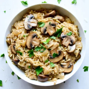 - 1 cup orzo pasta - 2 cups vegetable broth - 1 cup mushrooms (button or cremini), sliced - 1 small onion, finely chopped - 2 cloves garlic, minced - 1 cup heavy cream (or a plant-based alternative) - 1/2 cup grated Parmesan cheese (or nutritional yeast for vegan option) - 2 tablespoons olive oil - Salt and pepper to taste - Fresh parsley, chopped for garnish When I make creamy mushroom orzo, I love using orzo pasta. It's small and cooks quickly. The mushrooms add a lovely earthy flavor. I often choose button or cremini mushrooms for their taste and texture. Heavy cream makes the dish rich and smooth. If you prefer a dairy-free option, a plant-based cream works well. I always use vegetable broth for a nice base. It adds depth to the dish. The onion and garlic bring warmth and aroma. I finely chop the onion to blend well. Minced garlic packs a punch of flavor. - Olive oil, salt, and pepper - Fresh parsley I start with olive oil to sauté the onion and garlic. This brings out their flavors. I sprinkle in salt and pepper to enhance the dish. For garnish, I love fresh parsley. It adds a bright touch and freshness to each serving. Plus, it looks great on the plate! These ingredients work together to create a creamy, comforting meal. Each bite is full of flavor and warmth. {{ingredient_image_1}} 1. Sautéing onion and garlic Start by heating 2 tablespoons of olive oil in a large saucepan over medium heat. Add 1 small finely chopped onion. Cook for about 3 to 4 minutes. The onion should turn soft and translucent. Next, add 2 cloves of minced garlic. Stir for about 1 minute until fragrant. 2. Adding mushrooms Now, add 1 cup of sliced mushrooms. You can use button or cremini mushrooms. Stir well and cook for 5 to 7 minutes. Let the mushrooms brown and release their juices. This step adds depth to your dish. 1. Toasting orzo in the pan Next, stir in 1 cup of orzo pasta. Toast it for about 2 minutes. This gives the orzo a nice nutty flavor. Make sure each grain is coated in the oil and juices from the pan. 2. Cooking with vegetable broth Pour in 2 cups of vegetable broth. Bring everything to a boil. Once it boils, reduce the heat. Let it simmer uncovered for 10 to 12 minutes. Stir occasionally until the orzo is al dente and most of the liquid is absorbed. 1. Incorporating heavy cream Lower the heat and stir in 1 cup of heavy cream. You can use a plant-based alternative if you prefer. Cook for another 2 to 3 minutes. This makes the dish creamy and rich. 2. Mixing in cheese and seasoning Add 1/2 cup of grated Parmesan cheese. If you want a vegan option, use nutritional yeast. Mix well until combined. Season with salt and pepper to taste. Remove from heat and let it sit for a few minutes. This helps it thicken nicely. Achieving perfect orzo texture: To get the best texture, cook orzo in vegetable broth. This adds flavor and helps it stay firm. Watch the cooking time closely. It should be tender but not mushy. Stir often to prevent sticking. Ensuring creamy consistency: For creaminess, add heavy cream slowly. Mix it well after adding. Let it heat gently. If it gets too thick, add more broth or cream. This keeps everything smooth and delicious. Presentation ideas: Serve the creamy orzo in shallow bowls. Top with fresh parsley for a pop of color. Add extra Parmesan cheese for a rich touch. This looks great and tastes even better. Pairing with sides or salads: Creamy mushroom orzo goes well with a fresh side salad. Try a simple green salad with lemon dressing. You can also add roasted vegetables for a balanced meal. Overcooking the orzo: Watch the clock! Overcooked orzo turns mushy. It should be al dente. Taste it a minute before the time is up to check. Using the wrong type of mushrooms: Not all mushrooms work well. Use button or cremini mushrooms for the best flavor. Avoid overly watery mushrooms like portobellos, as they can make the dish soggy. Pro Tips Use Quality Ingredients: Choosing fresh, high-quality mushrooms and a good broth will enhance the overall flavor of your orzo dish. Toast the Orzo: Toasting the orzo before adding the broth adds a nutty flavor and depth to the dish, making it more aromatic. Adjust Creaminess: For a richer dish, feel free to add more heavy cream or a splash of white wine for extra flavor before simmering. Garnish with Freshness: Always finish with freshly chopped herbs like parsley or thyme to brighten the dish and add a burst of color. {{image_2}} You can swap ingredients to fit your needs. For a plant-based option, use coconut cream or almond milk instead of heavy cream. This keeps the dish creamy and rich without dairy. You can also use nutritional yeast instead of Parmesan cheese. It adds a cheesy flavor and is great for vegans. Adding seasonal vegetables can make your orzo even better. Consider adding spinach, peas, or asparagus. These veggies add color and nutrients. Just toss them in during the last few minutes of cooking. To elevate the taste, try adding fresh herbs. Thyme and rosemary pair nicely with mushrooms. Add them while the onions cook for a fragrant base. You can also use dried herbs for a quicker option. If you want a different cheese flavor, try using feta or goat cheese instead of Parmesan. These cheeses add a tangy twist. You can also mix in some smoked cheese for a unique, rich flavor. To keep your creamy mushroom orzo fresh, use airtight containers. Glass or plastic containers work well. Let the orzo cool down to room temperature before sealing. Store it in the fridge for up to three days. If you plan to keep it longer, freeze it! Use freezer-safe bags or containers. The orzo can last in the freezer for up to two months. Just remember, freezing may change its texture. When reheating, you can use either the microwave or the stovetop. The microwave is quick but can dry out the dish if not careful. Stir the orzo halfway through heating. For the stovetop, use a small pan on low heat. Add a splash of broth or cream to keep it creamy. Stir often to avoid sticking. Both methods work, but stovetop helps maintain the orzo’s creaminess best. Yes, you can easily make creamy mushroom orzo vegan. For this, swap the heavy cream for a plant-based alternative like coconut cream or cashew cream. Instead of Parmesan cheese, use nutritional yeast. This gives a similar cheesy flavor without any dairy. You can also add more veggies to boost flavor and nutrition. Creamy mushroom orzo lasts about 3 to 5 days in the fridge. To store it, put it in an airtight container. Make sure it cools down before sealing. If you want to keep it longer, consider freezing it. In the freezer, it can last for about 2 to 3 months. You can serve creamy mushroom orzo with many tasty sides. A fresh green salad pairs well. Roasted vegetables also complement the dish nicely. For a heartier meal, grilled chicken or shrimp can add protein. You can even enjoy it with garlic bread for a comforting touch. In this blog post, we explored how to make a delicious creamy mushroom orzo. We covered key ingredients, step-by-step cooking methods, and helpful tips. I showed you how to sauté aromatics, prepare the orzo, and finalize the dish with cream and cheese. You learned about variations, storage, and common mistakes to avoid. Now, you have the skills to create this dish. Enjoy experimenting with flavors and sharing it with others. Happy cooking!