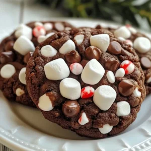 - 1 cup unsalted butter, softened - 1 cup granulated sugar - 1 cup brown sugar, packed - 2 large eggs - 1 teaspoon vanilla extract - 3 cups all-purpose flour - 1 cup cocoa powder - 1 teaspoon baking soda - 1/2 teaspoon salt - 1 cup semi-sweet chocolate chips - 1/2 cup crushed peppermint candies (plus extra for topping) - 1/2 cup mini marshmallows These ingredients come together to create warm, gooey cookies. The unsalted butter gives richness. The sugars add sweetness and help the cookies rise. Eggs bind everything, while vanilla gives it a delicious aroma. Cocoa powder gives the cookies their deep chocolate flavor. All-purpose flour helps create the right texture. Baking soda makes the cookies light and fluffy, while salt balances the sweetness. The semi-sweet chocolate chips melt and create pockets of chocolate in each bite. Crushed peppermint candies add a refreshing twist, and mini marshmallows bring that cozy hot chocolate feel. These ingredients bring joy in every bite. {{ingredient_image_1}} First, you need to preheat your oven to 350°F (175°C). This step warms the oven to bake the cookies evenly. Next, line two baking sheets with parchment paper. This keeps the cookies from sticking. It also makes cleaning up much easier. In a large bowl, cream together 1 cup of softened unsalted butter, 1 cup of granulated sugar, and 1 cup of packed brown sugar. Mix them well until the mixture looks light and fluffy. This step adds air, which helps the cookies rise. Now, add 2 large eggs, one at a time. Make sure to mix well after each egg. This ensures they blend evenly. Next, stir in 1 teaspoon of vanilla extract. The vanilla adds a lovely flavor to your cookies. In another bowl, whisk together 3 cups of all-purpose flour, 1 cup of cocoa powder, 1 teaspoon of baking soda, and 1/2 teaspoon of salt. Mixing these dry ingredients together helps to evenly distribute the baking soda and salt. Gradually add this mixture to the wet ingredients. Mix until everything is just combined. Don't overmix; this keeps the cookies soft. Fold in 1 cup of semi-sweet chocolate chips and 1/2 cup of crushed peppermint candies. Make sure these goodies are evenly spread throughout the dough. This adds great flavor and texture. Drop tablespoon-sized portions of dough onto your lined baking sheets. Space them about 2 inches apart. This allows room for the cookies to spread. Gently press a few mini marshmallows on top of each cookie. Then, sprinkle extra crushed peppermint on top for a fun touch. Bake the cookies for 10-12 minutes. They should have set edges but soft centers. Once baked, take the cookies from the oven. Let them cool on the baking sheets for 5 minutes. This helps them firm up. After that, move them to wire racks to cool completely. Serve these cookies warm. They are perfect with a cup of hot chocolate for a cozy treat. For a great cookie texture, use room temperature butter. This helps create a fluffy mix when you cream it with sugar. The right balance of fat and flour gives your cookies a chewy center. Don't over-mix the dough once you add the flour. Mixing just until combined keeps the cookies soft and tender. To really boost the peppermint taste, use crushed peppermint candies. I suggest adding half a cup to the dough. For a stronger flavor, try adding a few drops of peppermint extract. This can pack a punch without changing the cookie's texture. Always taste your dough to find the right balance for your palate. Bake your cookies at 350°F (175°C) for 10-12 minutes. Check for set edges but soft centers. This ensures a chewy bite. Let them cool on the baking sheet for five minutes. This helps them firm up before moving them to wire racks. Keep an eye on the cookies; ovens can vary, and you want them just right. Pro Tips Chill the Dough: For a firmer cookie dough that holds its shape better, chill the prepared dough in the refrigerator for at least 30 minutes before baking. Use Quality Ingredients: Opt for high-quality cocoa powder and chocolate chips to enhance the rich chocolate flavor of your cookies. Don’t Overbake: Keep a close eye on the cookies; they should look slightly underbaked in the center when you take them out, as they will continue to set while cooling. Customize Your Toppings: Feel free to swap out peppermint for other flavors like crushed toffee or nuts, depending on your preference! {{image_2}} You can make these cookies gluten-free. Just swap all-purpose flour with a gluten-free blend. Look for one that works well for baking. This change keeps the texture soft and chewy. The taste stays rich and chocolatey. You won’t miss the gluten at all! Feel free to get creative! You can add mix-ins to the dough. Chopped nuts, like walnuts or pecans, give a nice crunch. White chocolate chips add sweetness and creaminess. Try adding a sprinkle of sea salt for a fun twist. Each mix-in creates a new cookie experience. The garnishes can elevate your cookies. Instead of crushed peppermint, consider using crushed cookies or nuts. A drizzle of melted chocolate on top looks fancy. You can even add a dusting of powdered sugar for a snowy effect. Arrange them on a pretty platter for a festive touch. These small details impress everyone! To store leftover cookies, place them in an airtight container. Keep the container at room temperature. This will keep the cookies soft and chewy. If you stack them, add parchment paper between the layers. This prevents them from sticking together. Freezing these cookies is easy! First, let them cool completely. Then, place them in a single layer on a baking sheet. Freeze them for about an hour. After that, transfer the cookies to a freezer bag. Remove as much air as possible. They can last up to three months in the freezer. To keep your cookies fresh, avoid exposing them to air. Store them with a slice of bread. The bread helps to keep them moist. Check the container often to replace the bread if it gets hard. Enjoy your peppermint hot chocolate cookies for days to come! Yes, you can use different types of chocolate. Dark chocolate adds a rich flavor. White chocolate brings sweetness and creaminess. You can even mix them for depth. Just remember, the chocolate should still melt well in the dough. To make these cookies vegan, you can replace the butter with vegan butter. Use flax eggs instead of regular eggs. Mix one tablespoon of ground flaxseed with three tablespoons of water for each egg. Replace the chocolate chips with dairy-free options. These swaps keep the cookies tasty and enjoyable for everyone. Yes, you can substitute some ingredients. If you don’t have unsalted butter, use salted butter and skip the added salt. You can swap granulated sugar with coconut sugar for a different taste. If you lack cocoa powder, try carob powder. Just remember, these swaps may change the final flavor and texture. Store cookies in an airtight container at room temperature. This keeps them soft and chewy. If you want them to last longer, freeze them. Place them in a freezer bag, separating layers with parchment paper. They can last up to three months in the freezer. When ready, thaw at room temperature and enjoy! In this article, we explored a delicious cookie recipe that brings joy. We covered essential ingredients, clear steps, and handy tips to perfect your bake. You can even enjoy variations like gluten-free options or extra mix-ins. Remember to store cookies correctly for lasting freshness. Now, you’re ready to impress with your baking skills. Enjoy the sweet rewards from your kitchen creations!